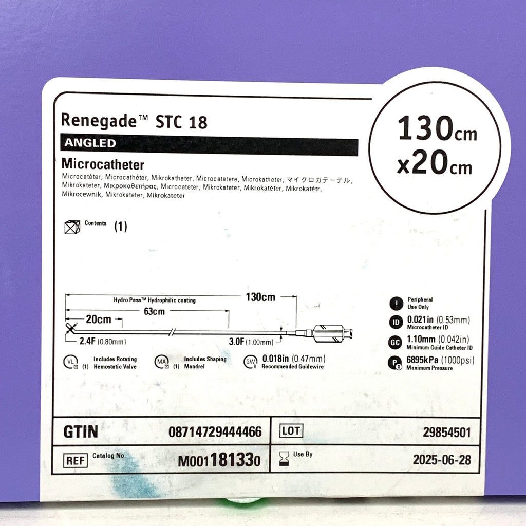 BOSTON SCIENTIFIC REF M001181330 Renegade STC 18 Angled Microcatheter 130cm x 20cm, EXP.2025/06