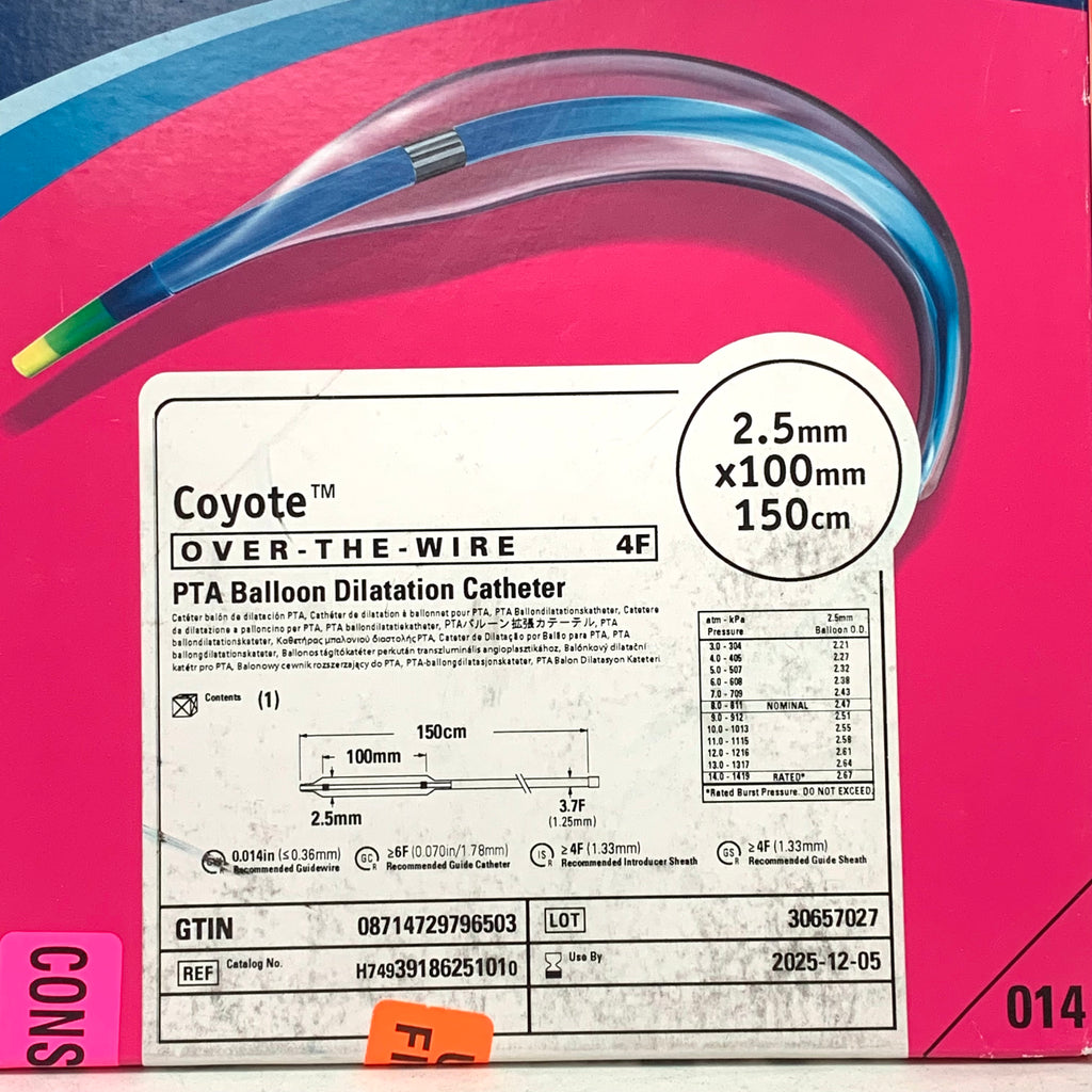 BOSTON SCIENTIFIC REF H74939186251010 Coyote 4F Over-the-Wire PTA Balloon Dilatation Catheter 2.5mm x 100mm 150cm, EXP.2025/12