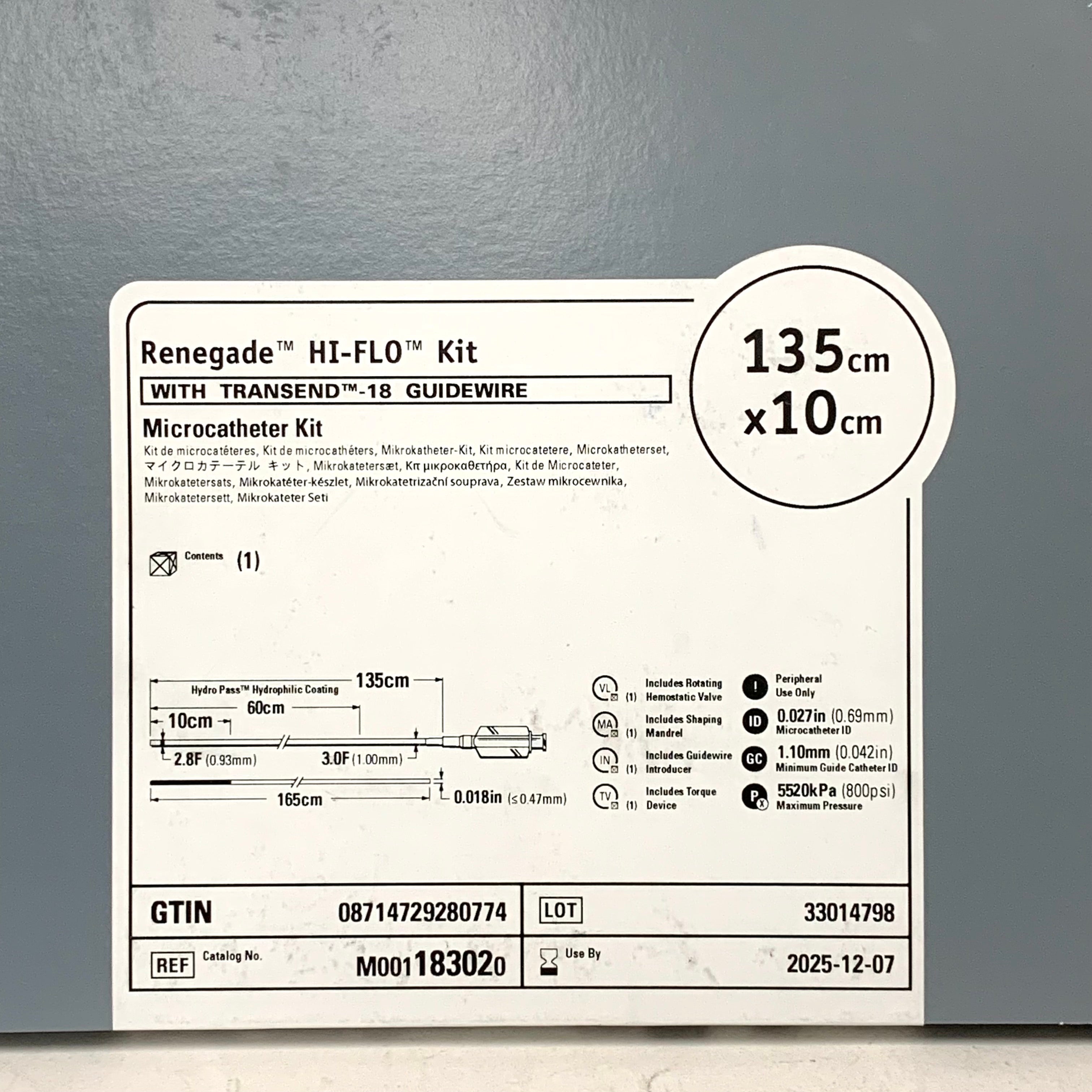 BOSTON SCIENTIFIC REF M001183020 Renegade HI-FLO Kit with Transend-18 Guidewire Microcatheter Kit 135cm x 10cm, Exp.2025/12