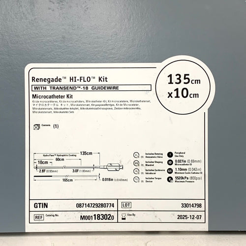 BOSTON SCIENTIFIC REF M001183020 Renegade HI-FLO Kit with Transend-18 Guidewire Microcatheter Kit 135cm x 10cm, Exp.2025/12