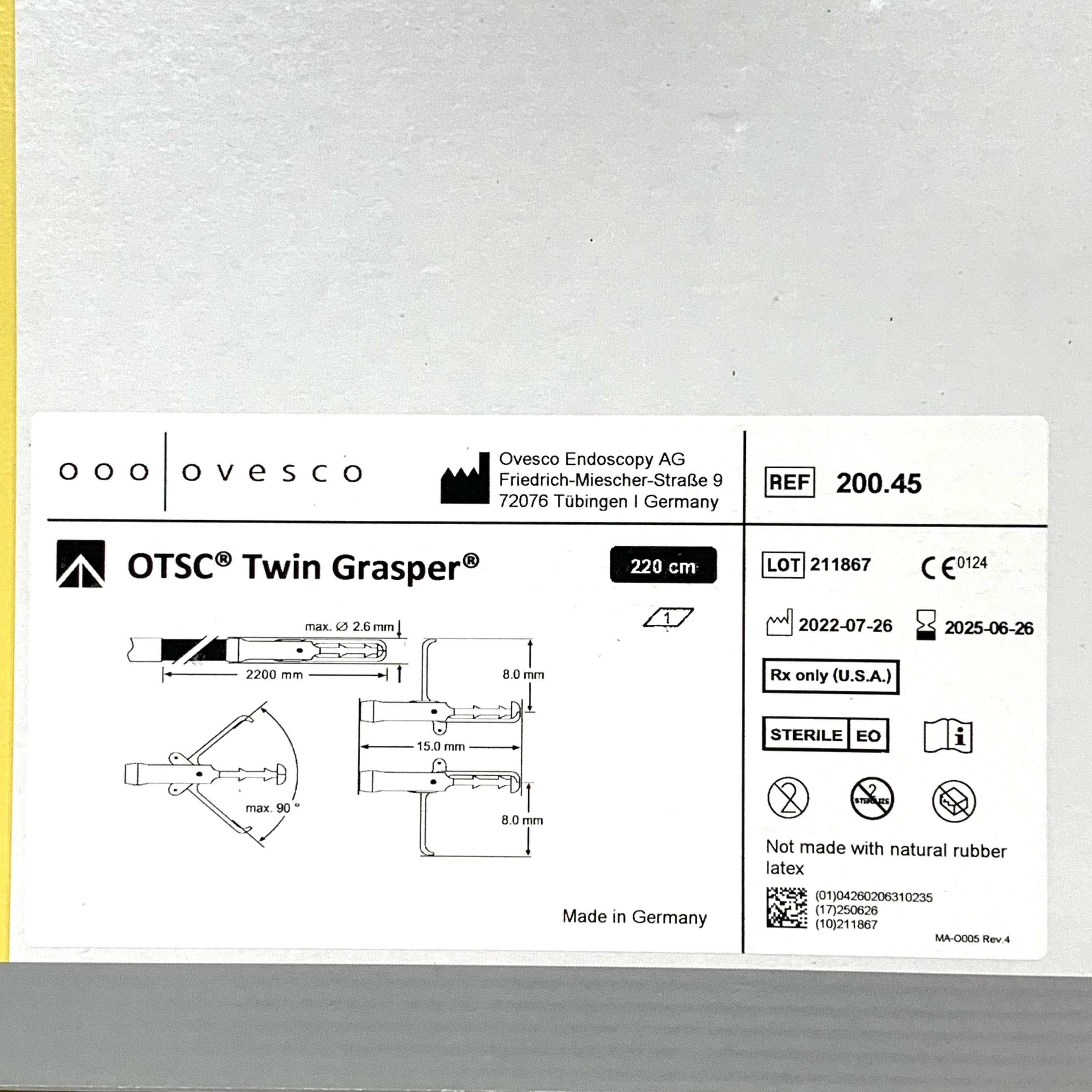 OVESCO REF 200.45 OTSC Twin Grasper 220cm, EXP.2025/06