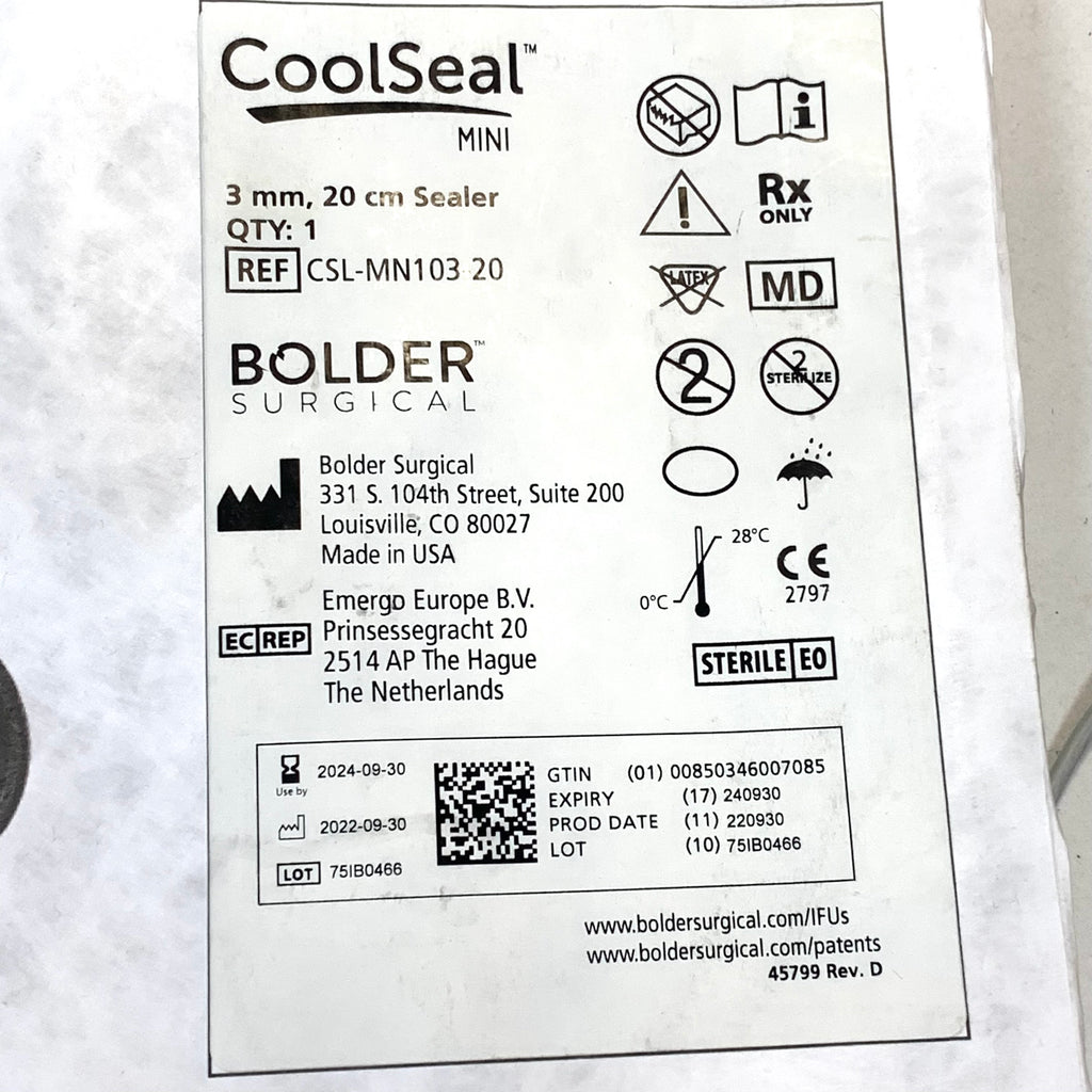 BOLDER SURGICAL REF CSL-MN103-20 CoolSeal Mini Maryland Laparoscopic Vessel Sealer, Divider & Dissector 3mm 20cm, Exp.2024/09
