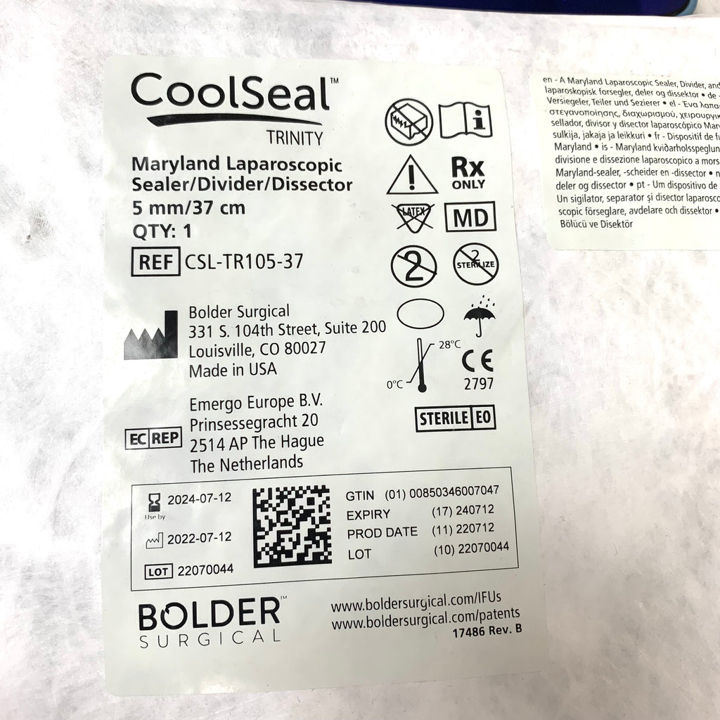 BOLDER SURGICAL REF CSL-TR105-37 CoolSeal Trinity Maryland Laparoscopic Dissector 5mm/37cm, EXP.2024/07