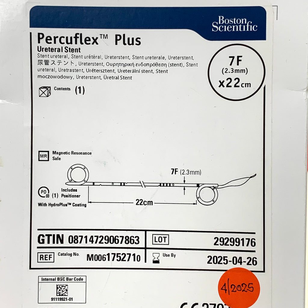 BOSTON SCIENTIFIC REF M0061752710 Percuflex Plus Ureteral Stent 7F x 22cm, EXP.2025/04