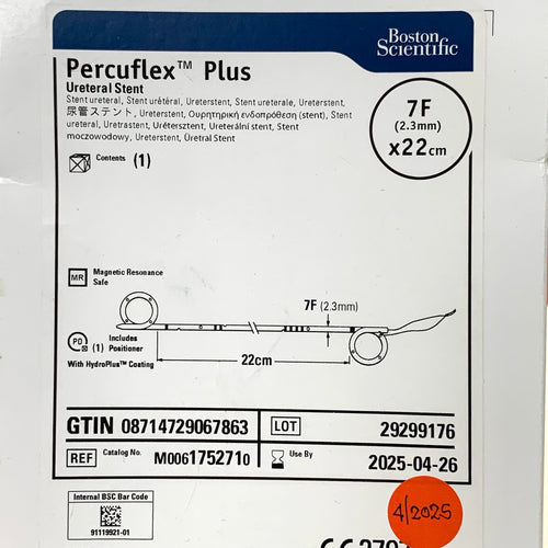 BOSTON SCIENTIFIC REF M0061752710 Percuflex Plus Ureteral Stent 7F x 22cm, EXP.2025/04