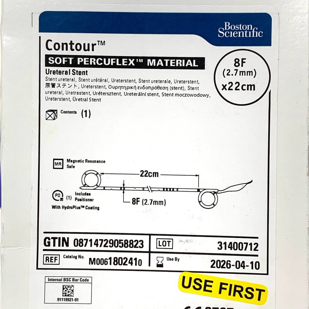BOSTON SCIENTIFIC REF M0061802410 Contour Soft Percuflex Ureteral Stent 8F 22cm, EXP.2026/04
