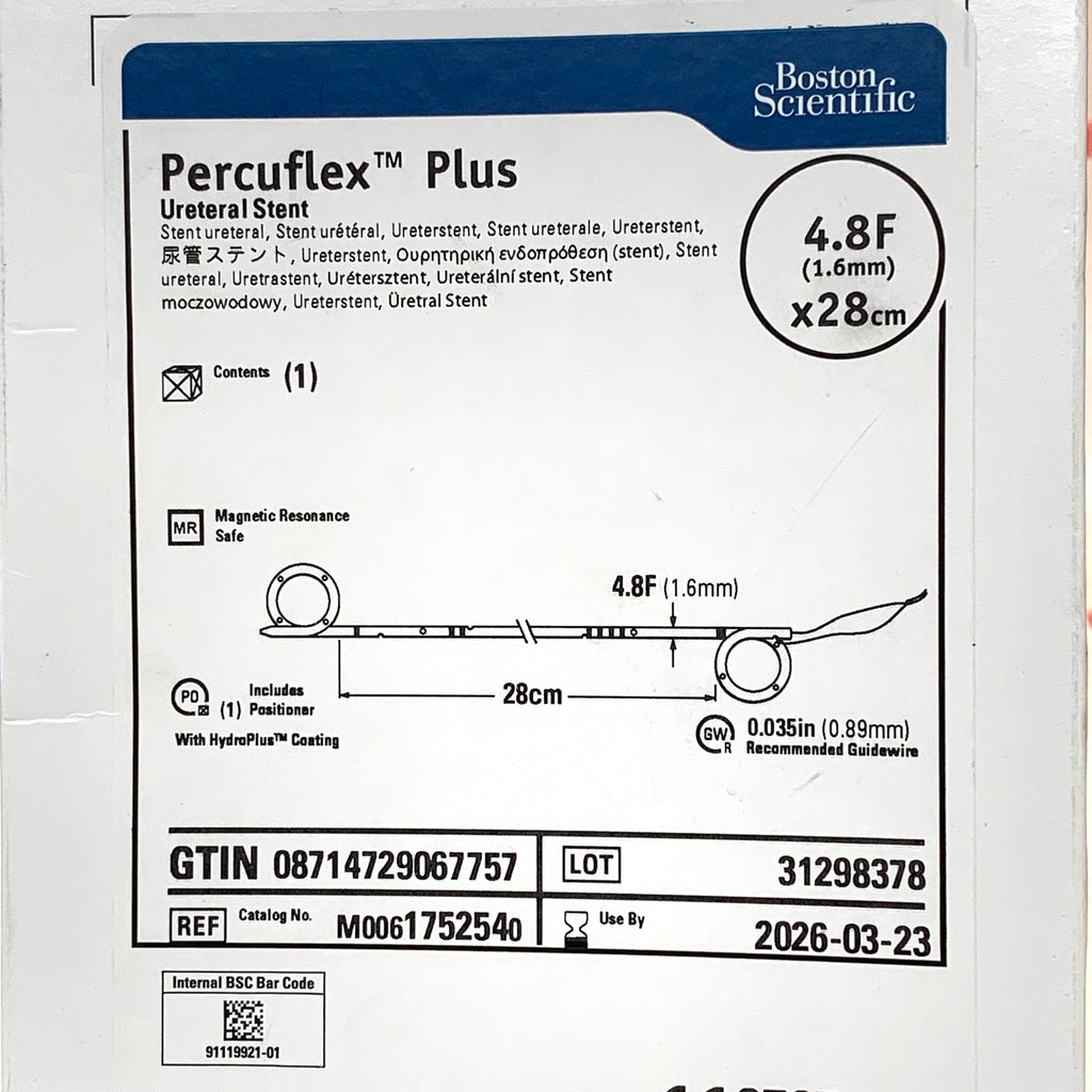 BOSTON SCIENTIFIC REF M0061752540 Percuflex Plus Ureteral Stent 4.8F x 28cm, EXP.2026/03
