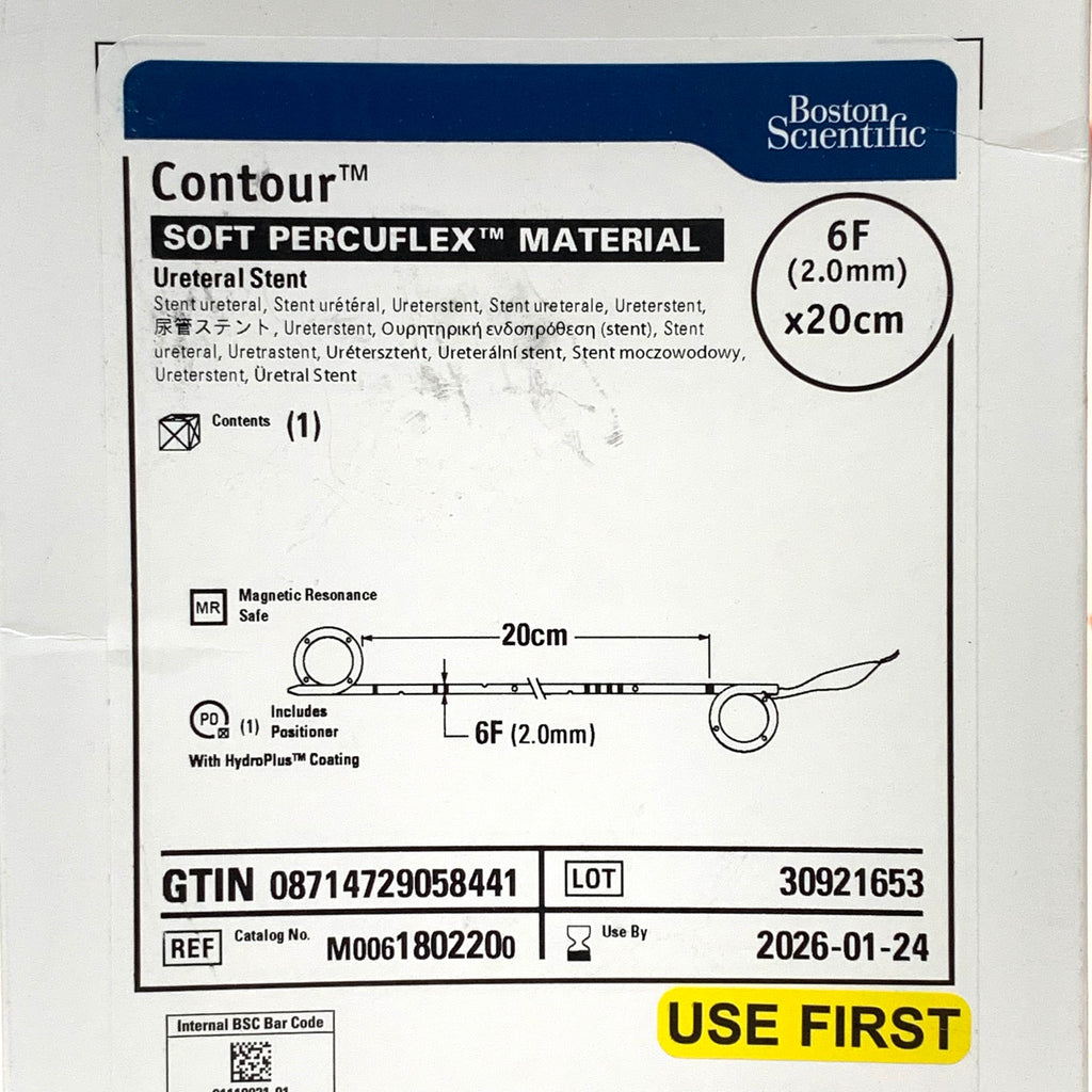 BOSTON SCIENTIFIC REF M0061802200 Contour Soft Percuflex Ureteral Stent 6F x 20cm, Exp.2026/01