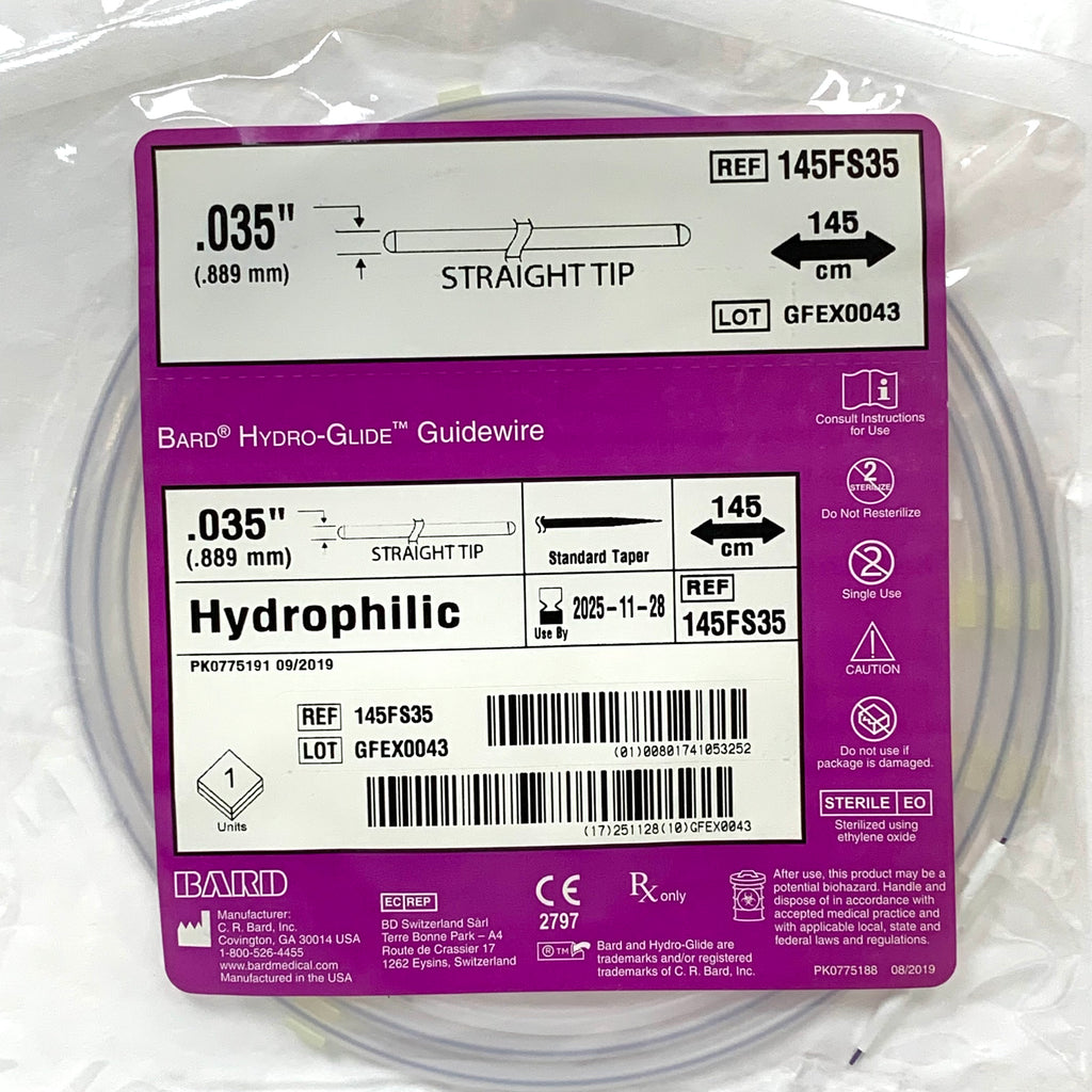 BARD REF 145FS35 Hydro-Glide Hydrophilic Guidewire .035" 145cm Straight Tip, EXP.2025/11