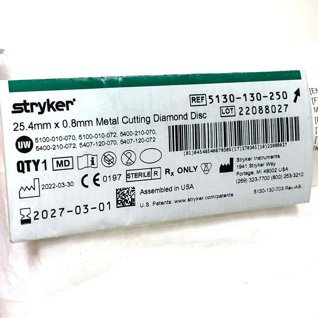 STRYKER REF 5130-130-250 Metal Cutting Diamond Disc 25.4mm x 0.8mm, Exp.2027/03