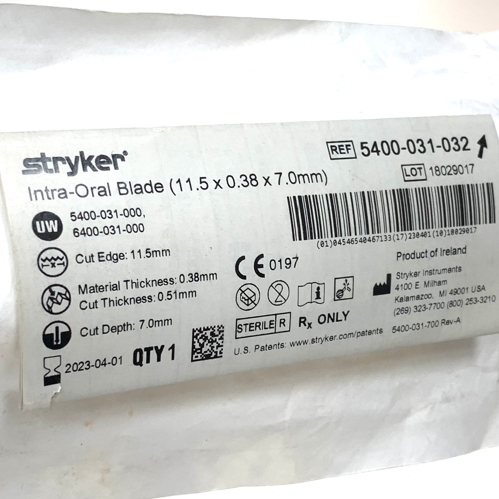 STRYKER REF 5400-031-032 Intra-Oral Blade 11.5mm x 0.38mm x 7.0mm, EXP.2023/04