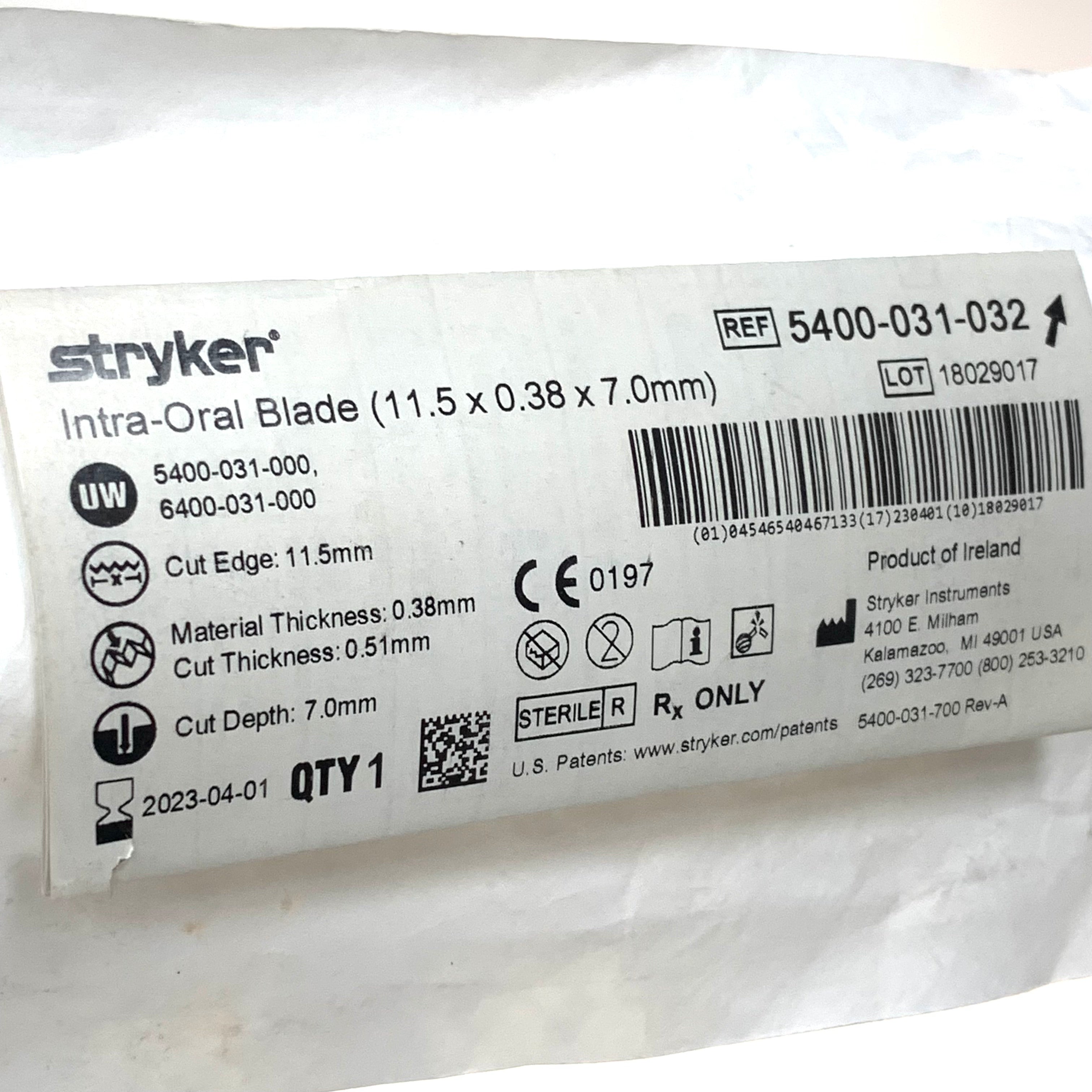 STRYKER REF 5400-031-032 Intra-Oral Blade 11.5mm x 0.38mm x 7.0mm, EXP.2023/04