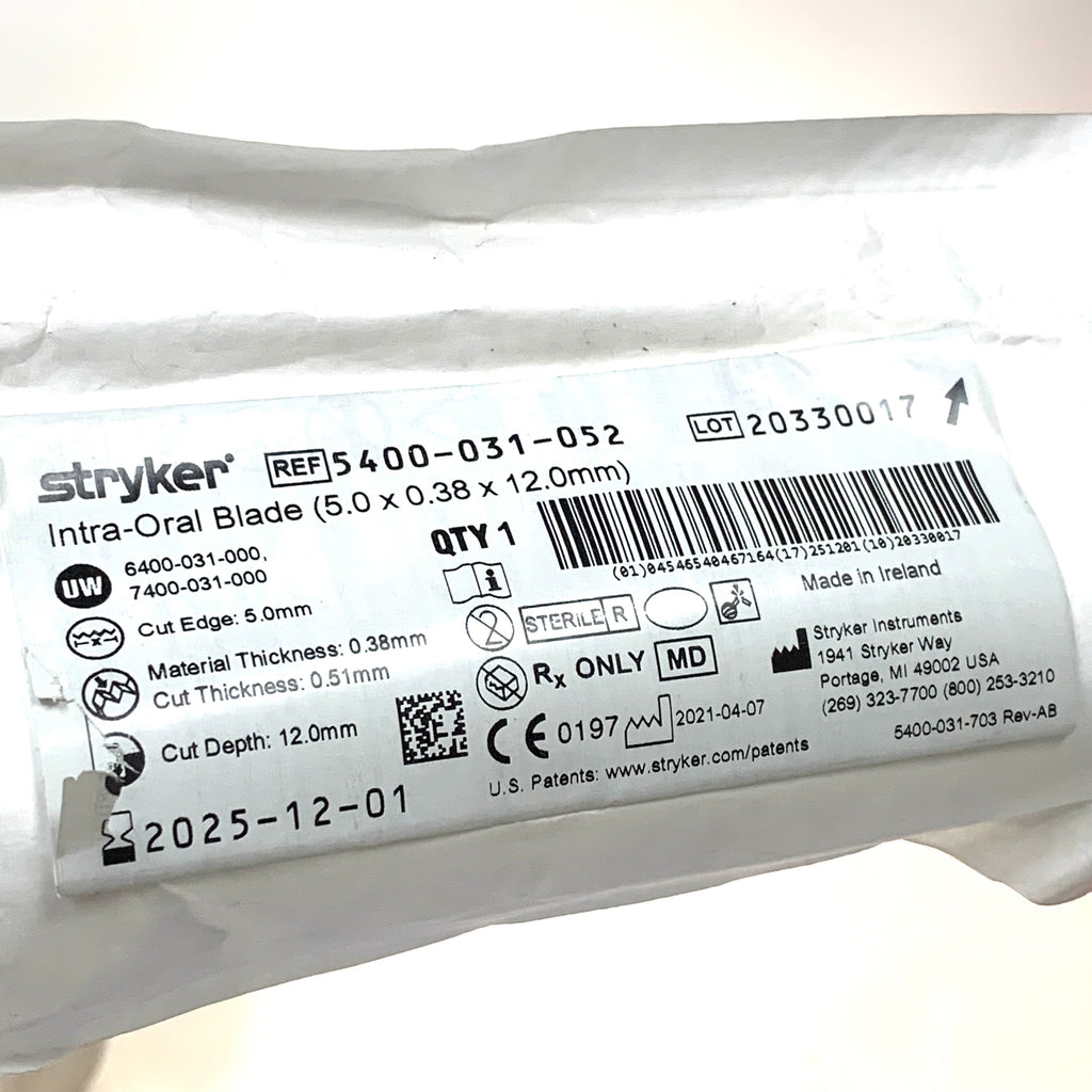 STRYKER REF 5400-031-052 Intra-Oral Blade 5.0x0.38x12mm, EXP.2025/12