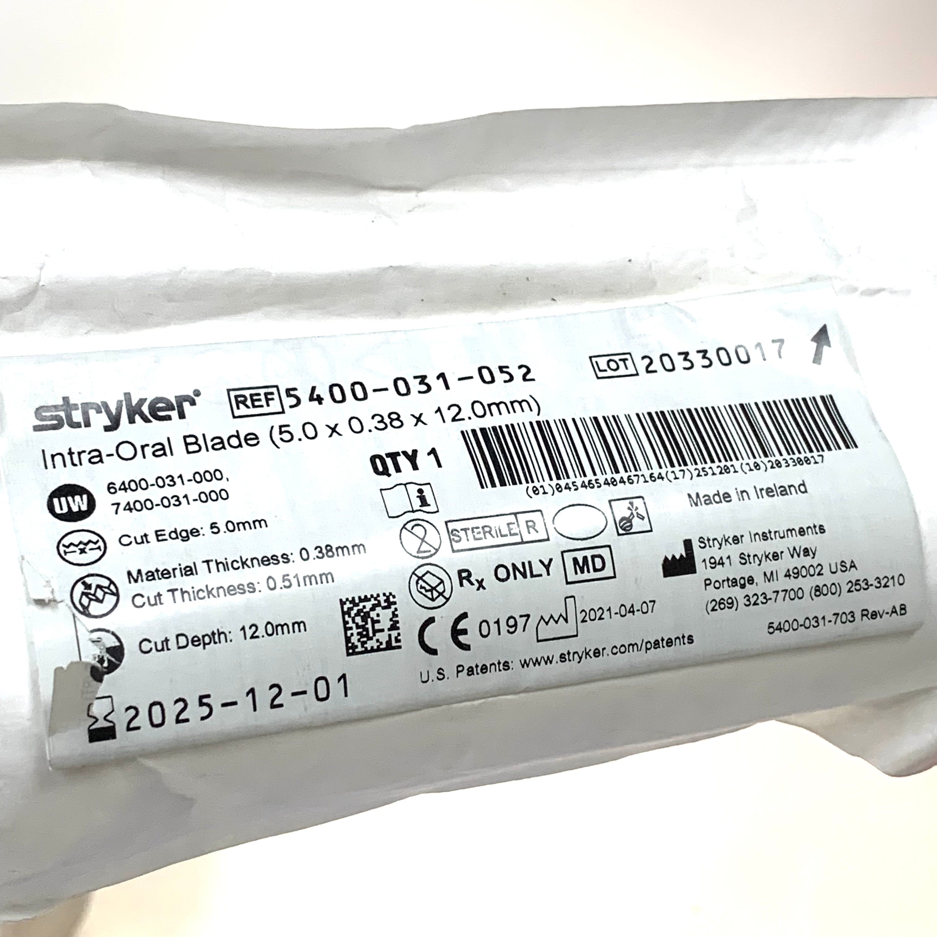 STRYKER REF 5400-031-052 Intra-Oral Blade 5.0x0.38x12mm, EXP.2025/12