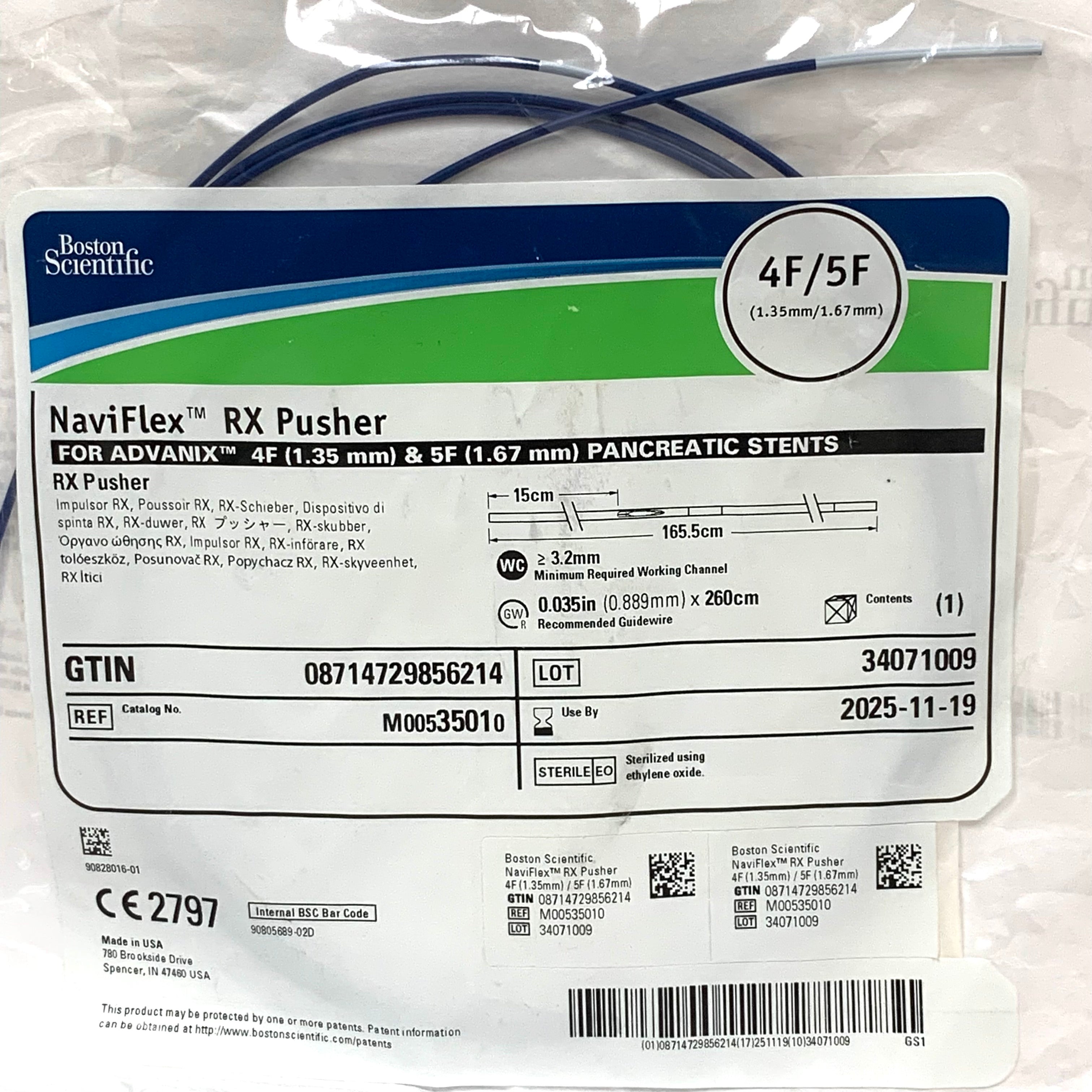 BOSTON SCIENTIFIC REF M00535010 NaviFlex RX Pusher for Advanix 4F/5F Pancreatic Stents, EXP.2025/11