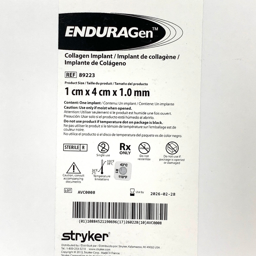 STRYKER REF 89223 EnduraGen Collagen Implant 1cm x 4cm x 1.0mm, EXP.2026/02