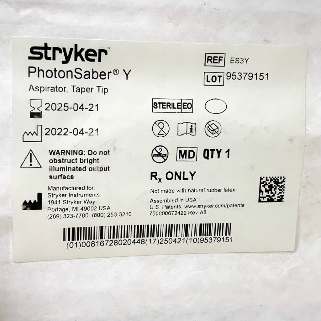 STRYKER REF ES3Y PhotonSaber Y Aspirator Taper Tip, Exp.2025/04