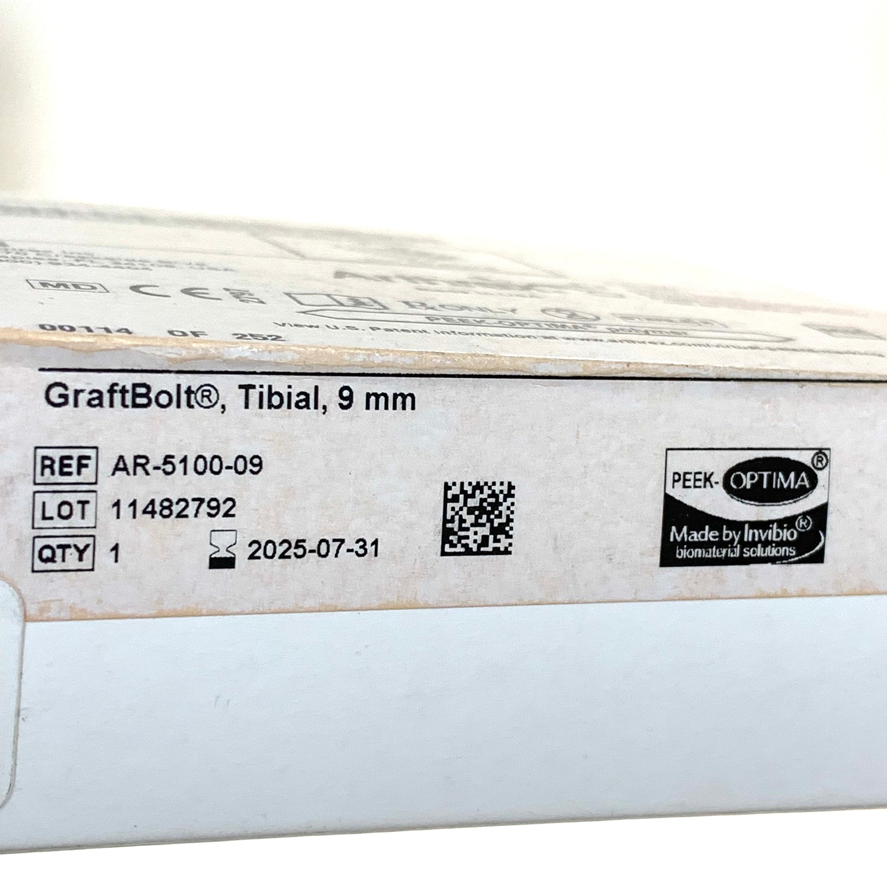 ARTHREX REF AR-5100-09 GraftBolt Tibial Fixation Device 9mm PEEK-OPTIMA, EXP.2025/07