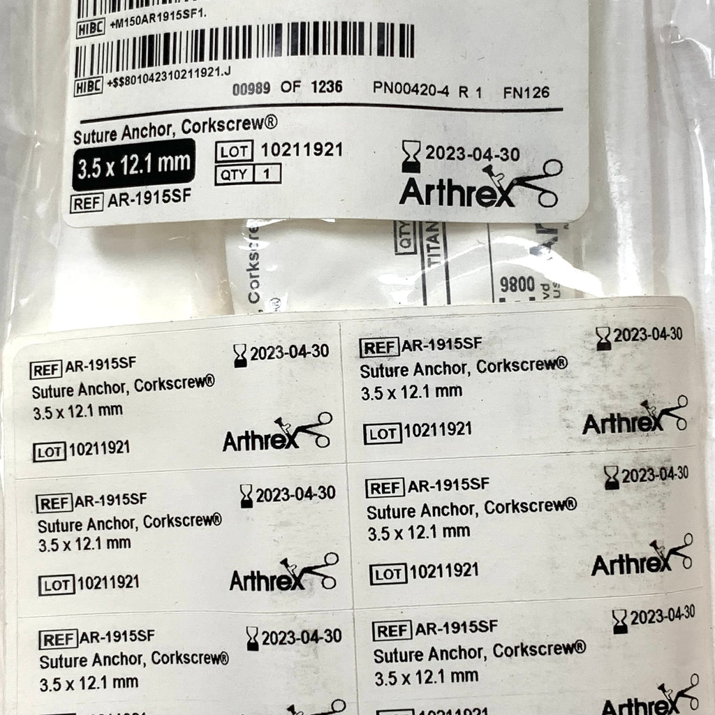 ARTHREX REF AR-1915SF Suture Anchor Corkscrew 3.5 x 12.1mm Titanium with #2 FiberWire, Exp.2023/04