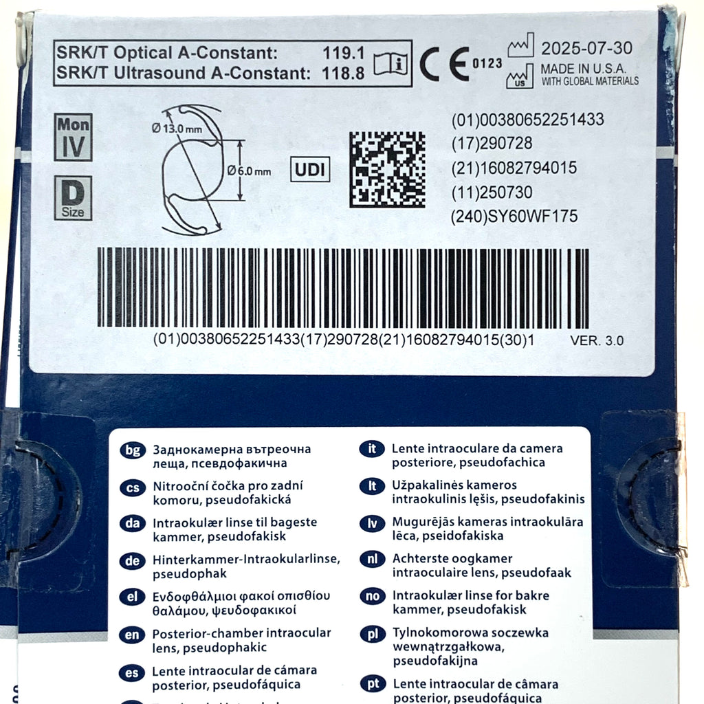 ALCON REF #SY60WF Clareon Aspheric Hydrophobic Acrylic IOL +17.5D, Exp.2029/07