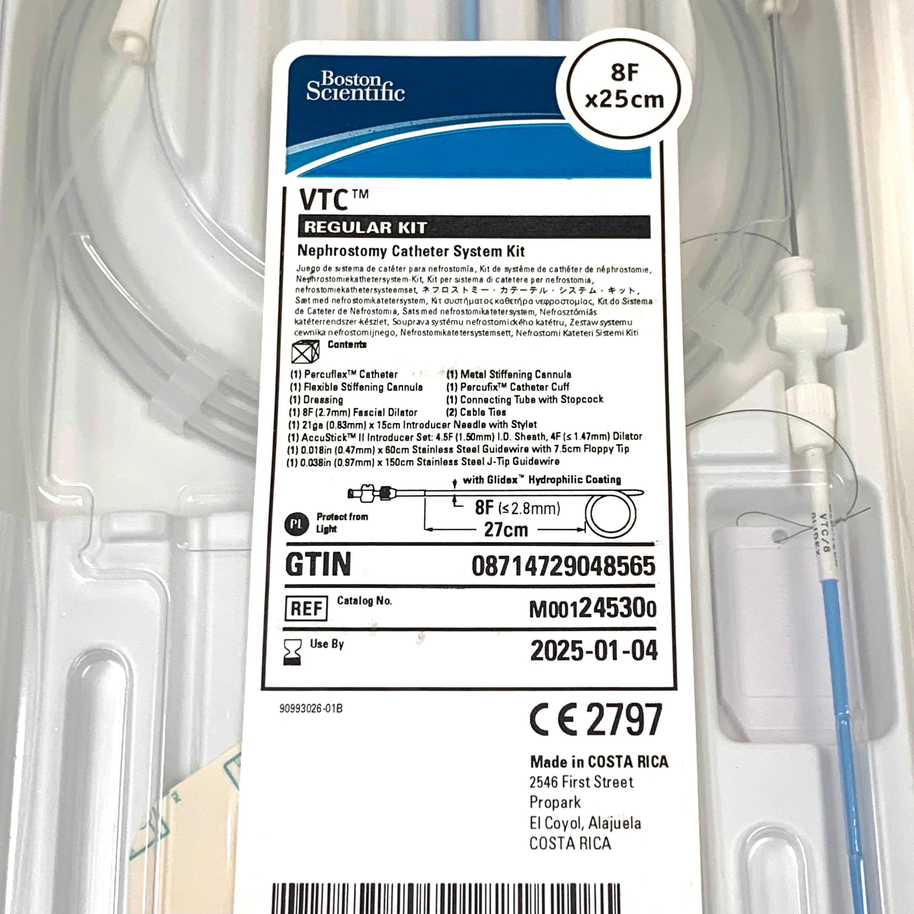 BOSTON SCIENTIFIC REF M001245300 VTC Regular Kit Nephrostomy Catheter System Kit 8F x 25cm, Exp.2025/01