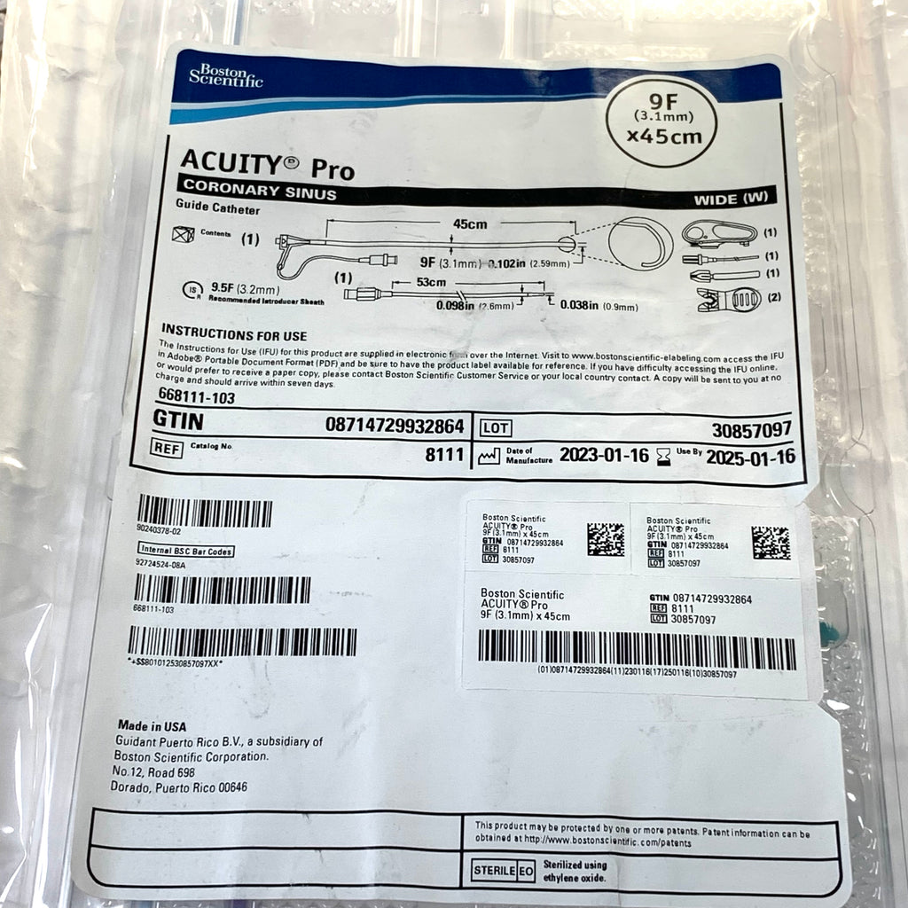 BOSTON SCIENTIFIC 8111 ACUITY Pro Coronary Sinus Guide Catheter 9F 3.1 mm x 45 cm Wide Exp 2025 01