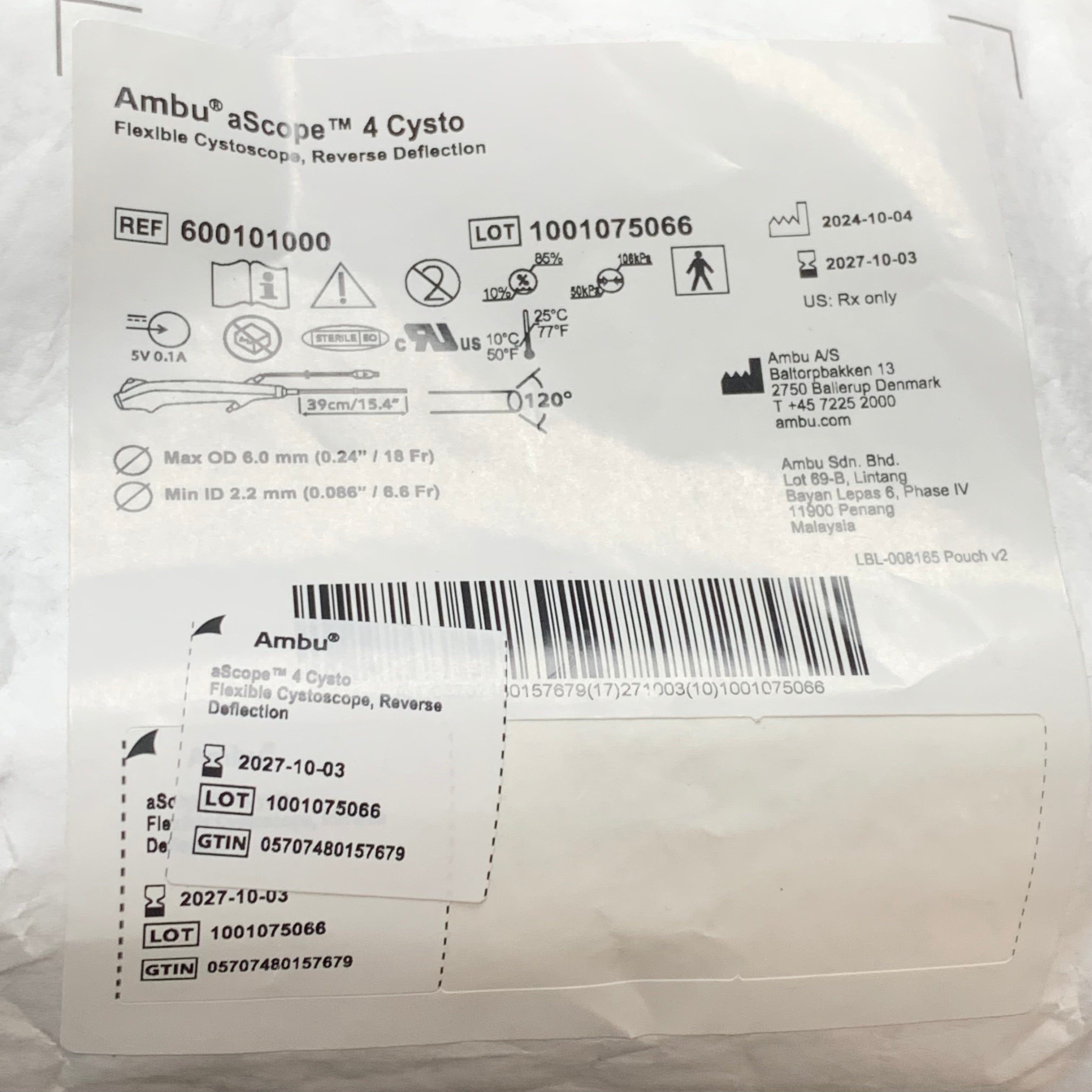 AMBU REF 600101000 aScope 4 Cysto Flexible Cystoscope, Reverse Deflection, Exp.2027/10