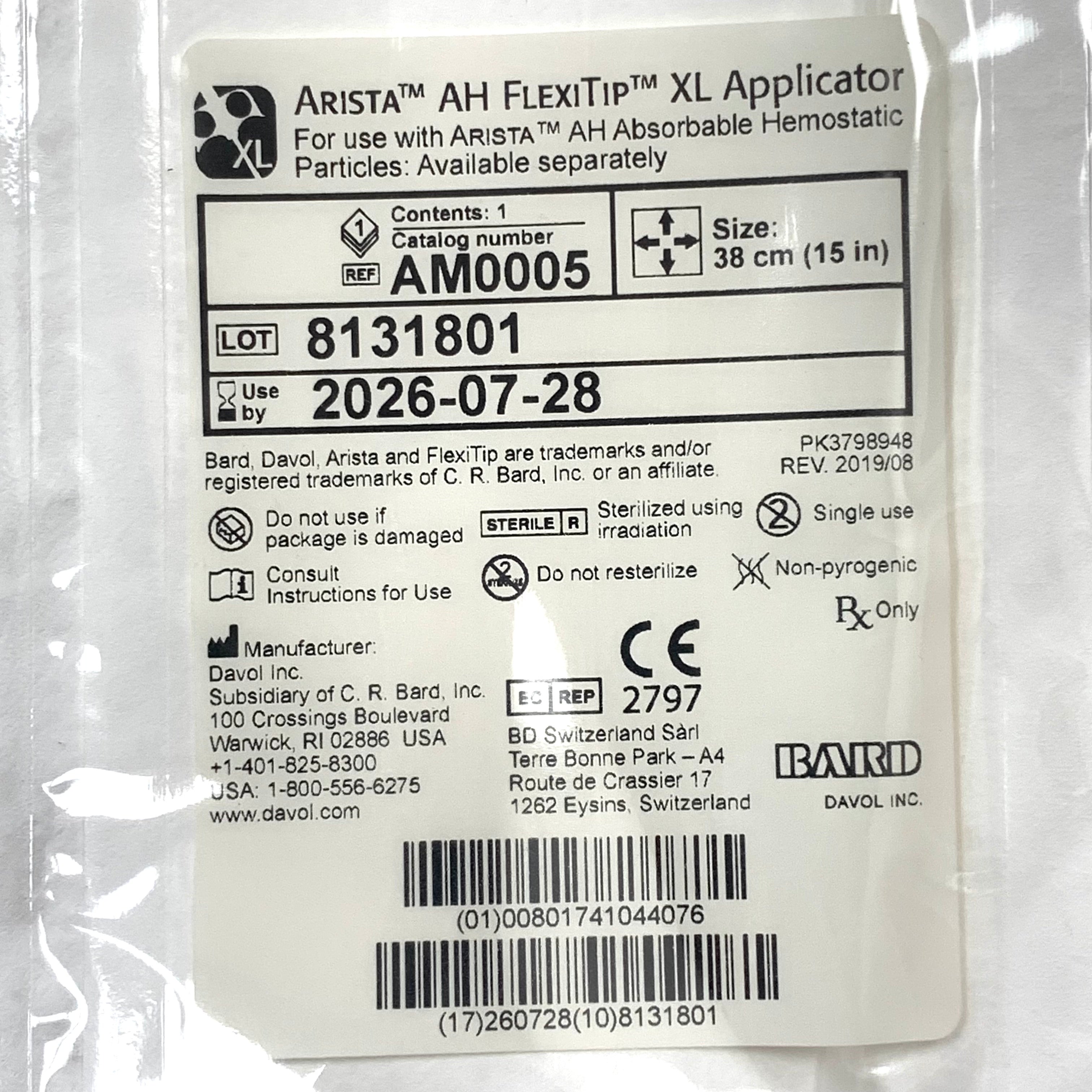 BARD REF AM0005 Arista AH FlexTip XL Applicator 38cm, Exp.2026/07