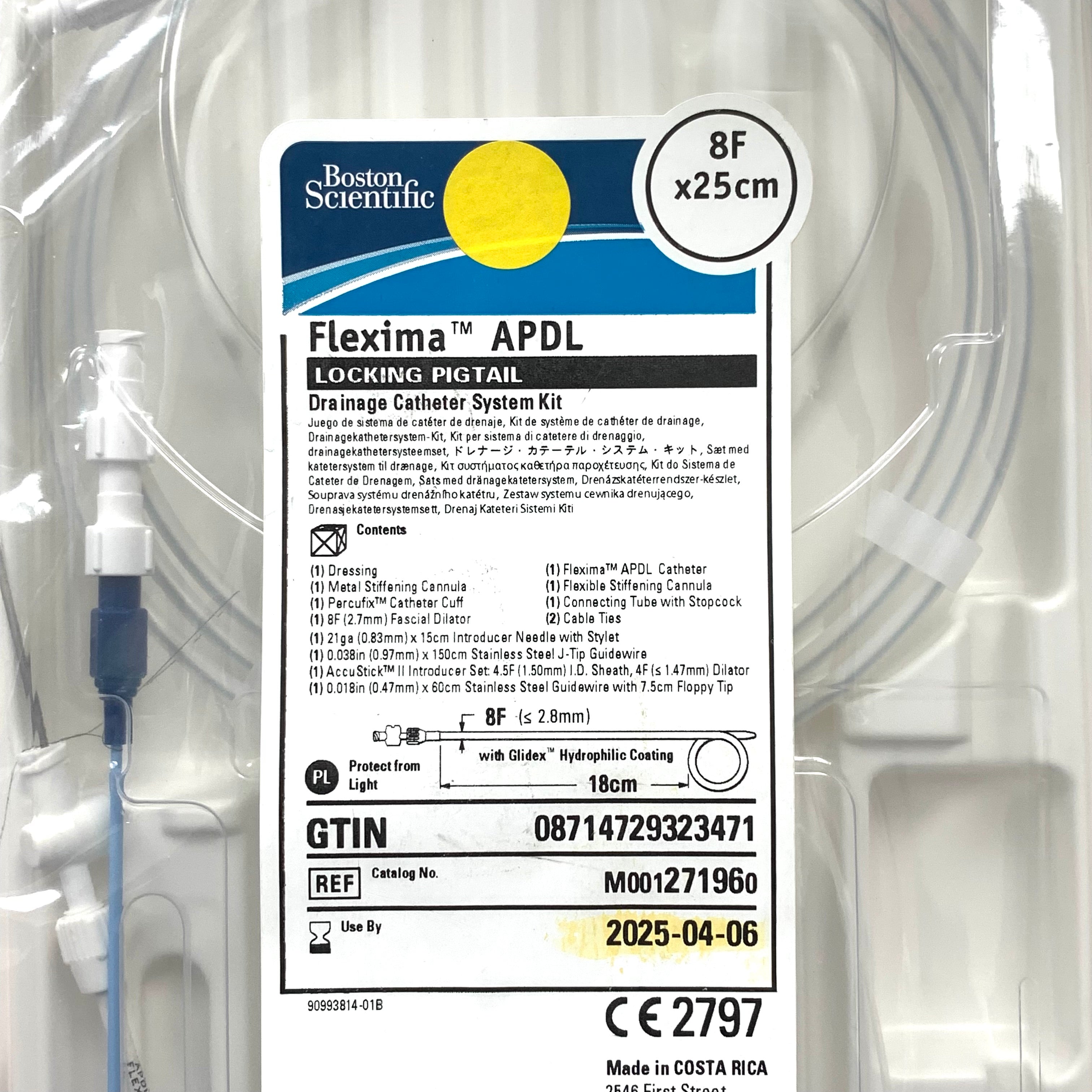 BOSTON SCIENTIFIC REF M001271960 Flexima APDL Locking Pigtail Drainage Catheter System Kit 8F x 25cm, Exp.2025/04