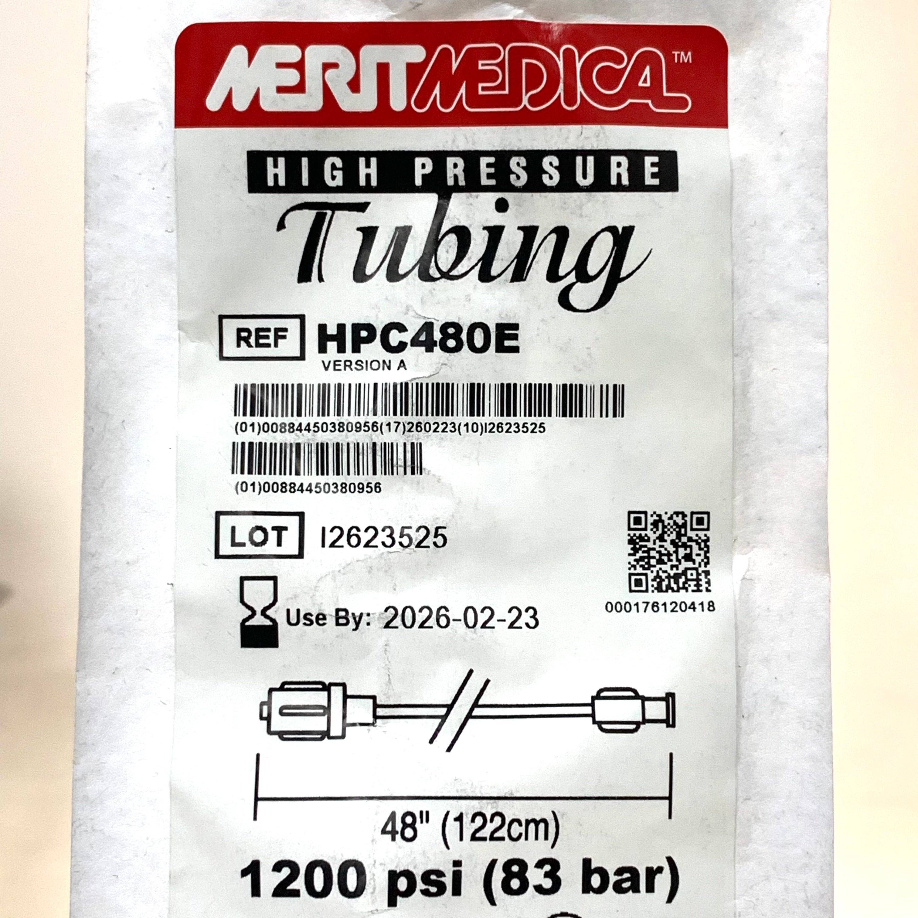MERIT MEDICAL REF HPC480E High Pressure Tubing 48" 1200 psi, Exp.2026/02