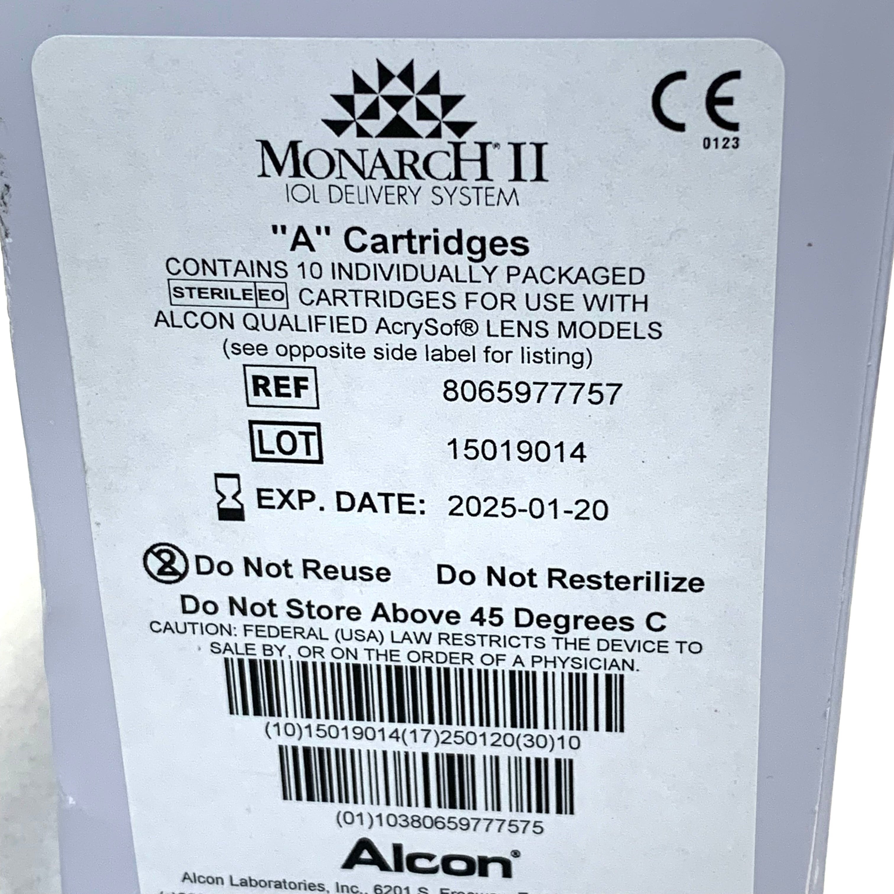 ALCON REF 8065977757 Monarch II IOL Delivery System "A" Cartridges BOX OF 10, EXP.2025/01