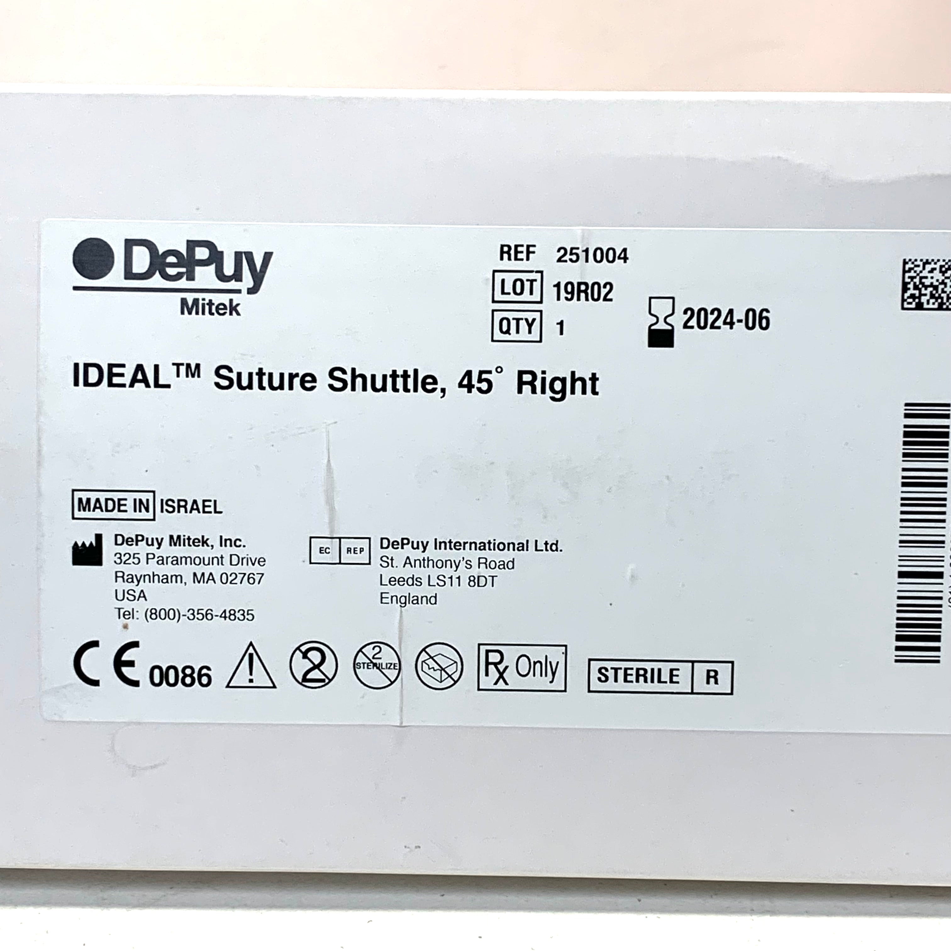DEPUY MITEK REF 251004 IDEAL Suture Shuttle, 45° Right, Exp.2024/06