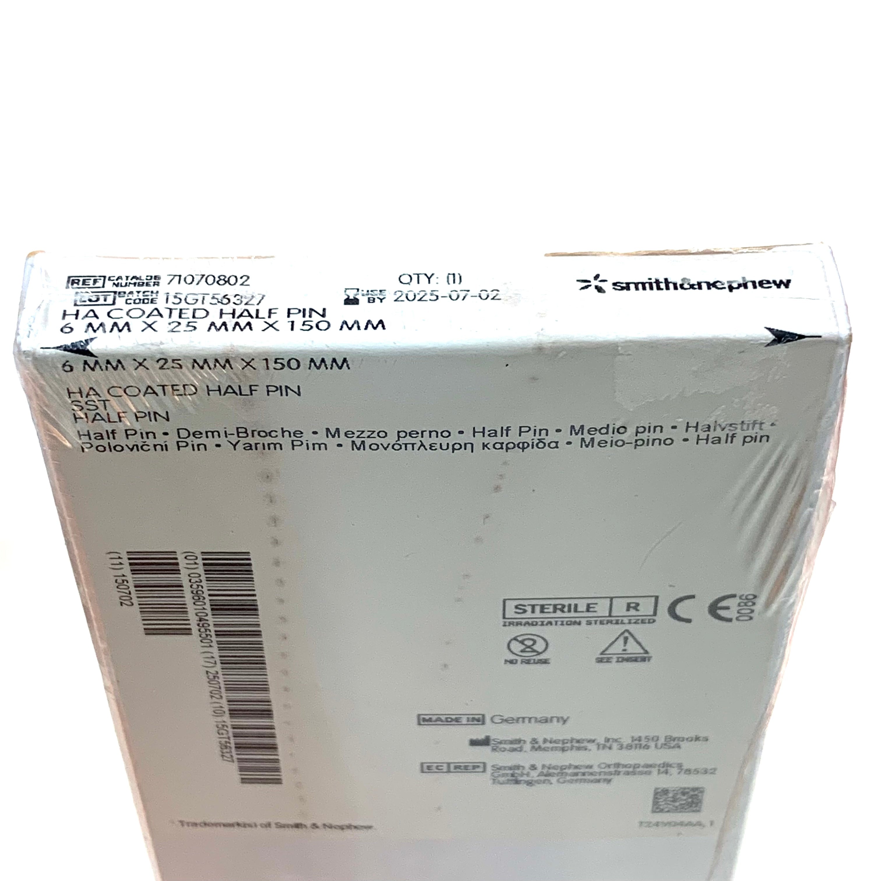 SMITH & NEPHEW REF 71070802 HA Coated Half Pin 6mm x 25mm x 150mm, Exp.2025/07