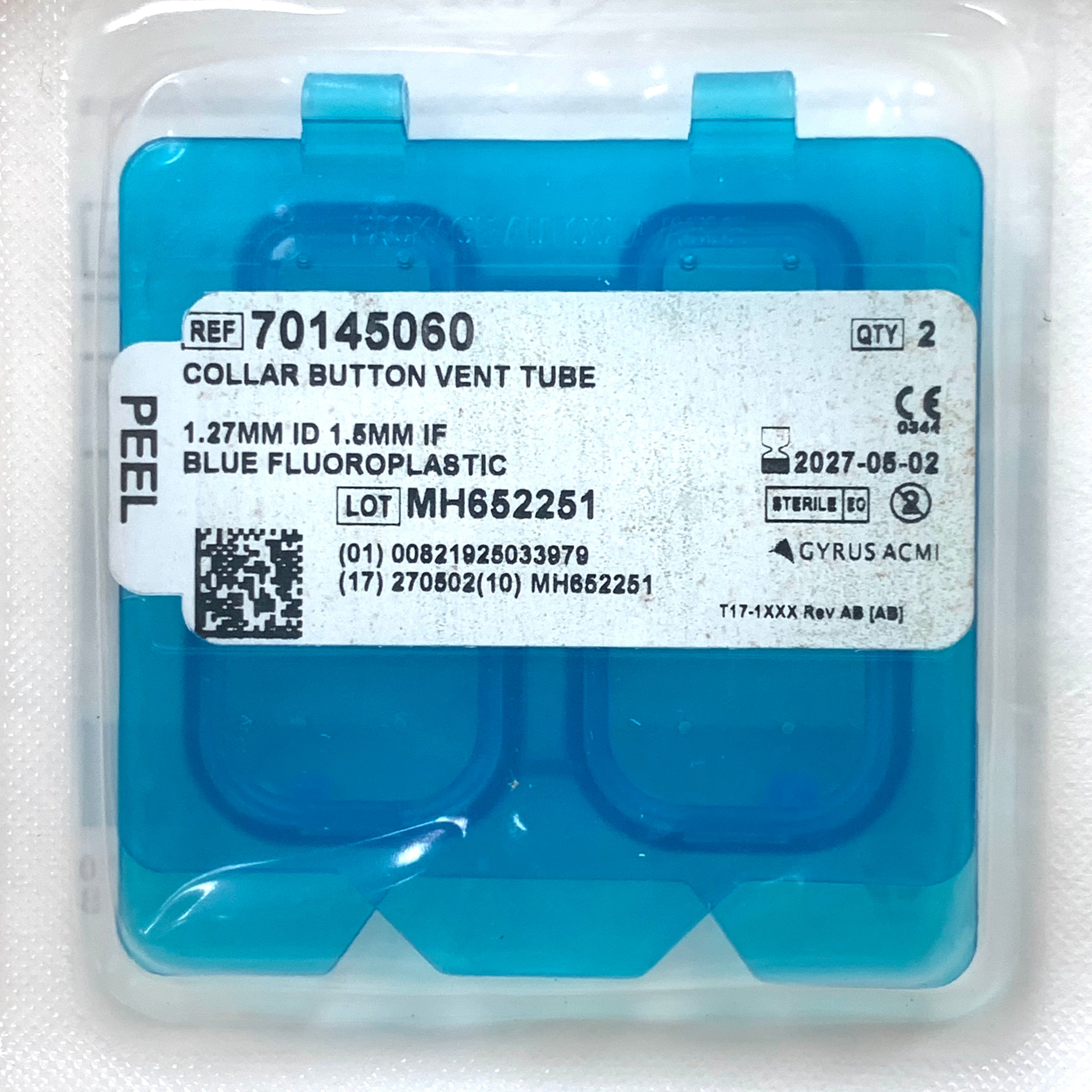 GYRUS ACMI REF 70145060 Collar Button Vent Tube 1.27mm ID 1.5mm IF Blue Fluoroplastic, Exp.2027/05