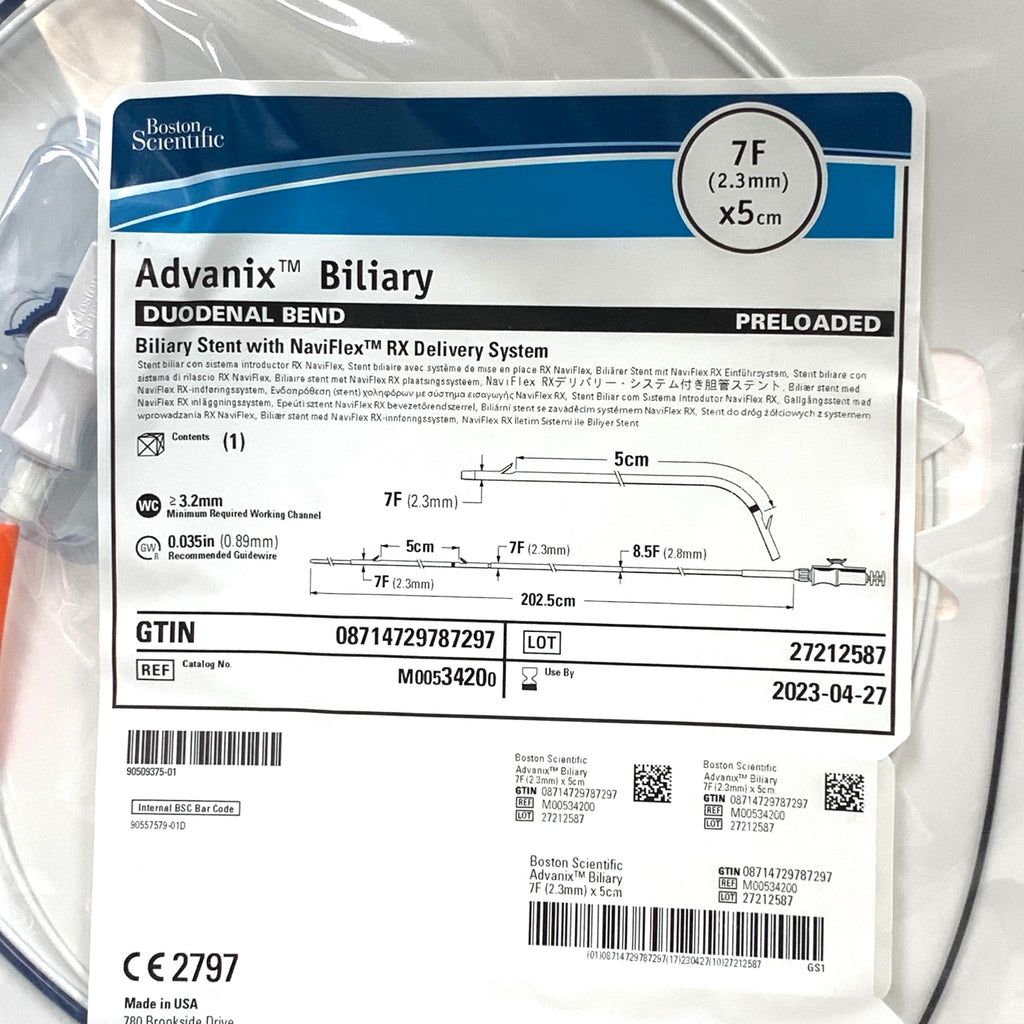 BOSTON SCIENTIFIC REF M00534200 Advanix Biliary Duodenal Bend Stent with NaviFlex RX Delivery System 7F x 5cm Exp.2023/04