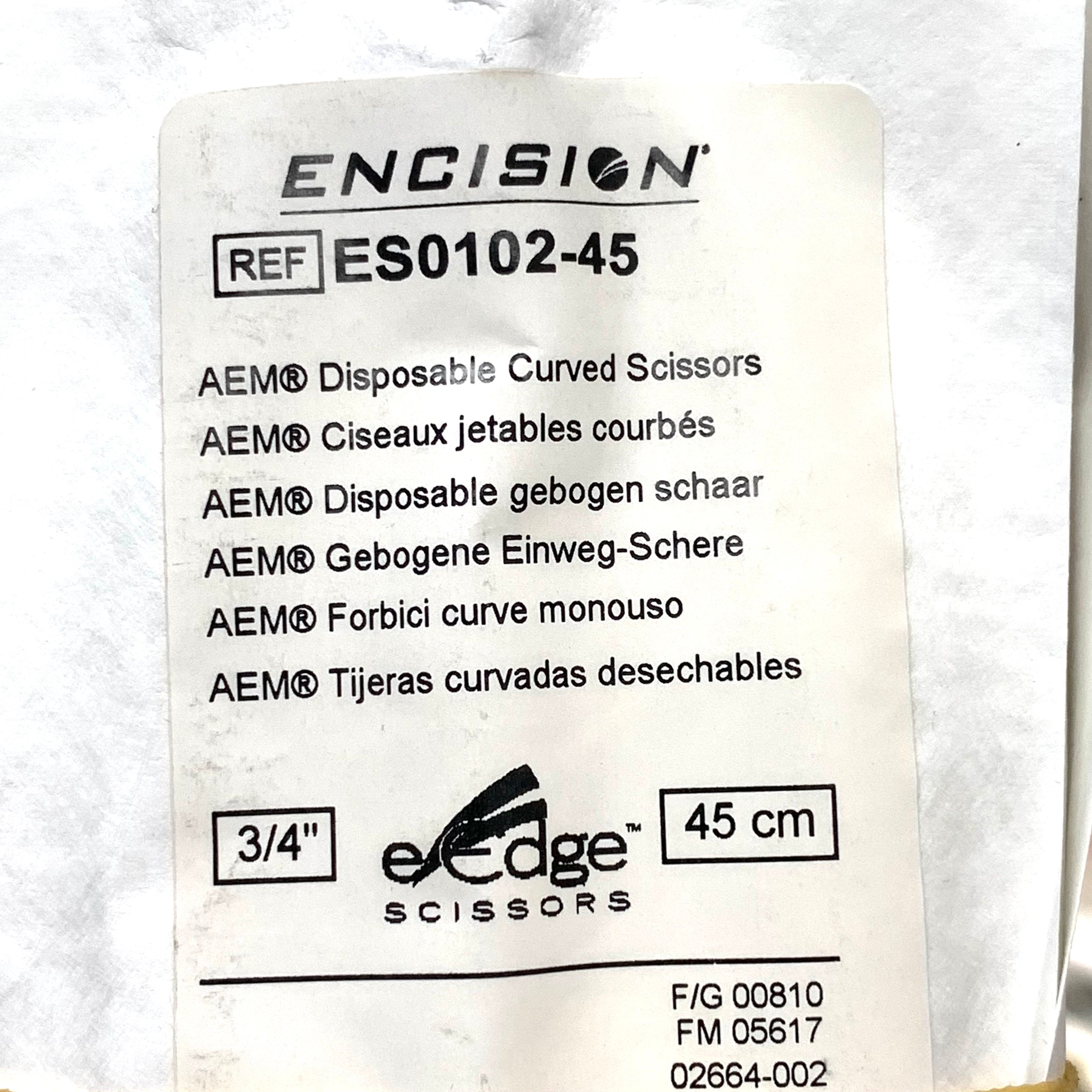 ENCISION REF ES0102-45 AEM Disposable Curved e-Edge Laparoscopic Scissors 45cm 3/4" EXP.2024/12