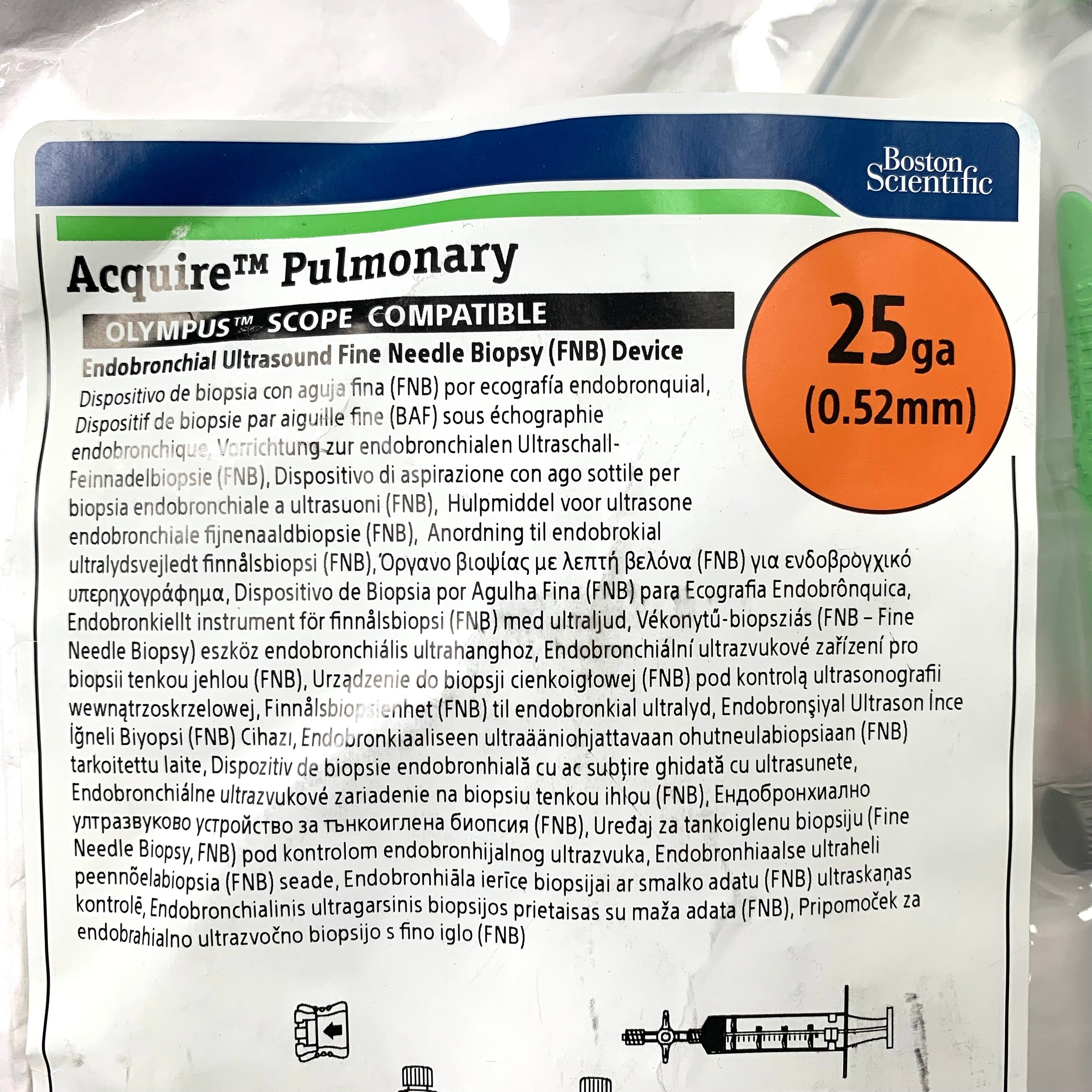 BOSTON SCIENTIFIC REF M00552400 Acquire Pulmonary Endobronchial Ultrasound Fine Needle Biopsy FNB Device 25ga 0.52mm Olympus Scope Compatible, Exp.2027/09