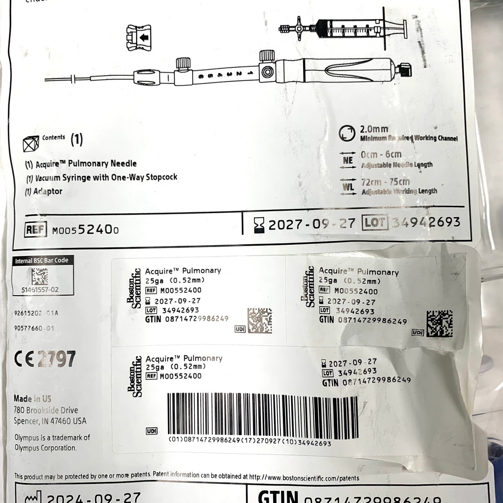 BOSTON SCIENTIFIC REF M00552400 Acquire Pulmonary Endobronchial Ultrasound Fine Needle Biopsy FNB Device 25ga 0.52mm Olympus Scope Compatible, Exp.2027/09