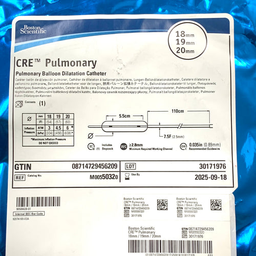 BOSTON SCIENTIFIC REF M00550320 CRE Pulmonary Balloon Dilatation Catheter 18mm - 19mm - 20mm x 5.5cm, 110cm Length Exp.2025/09