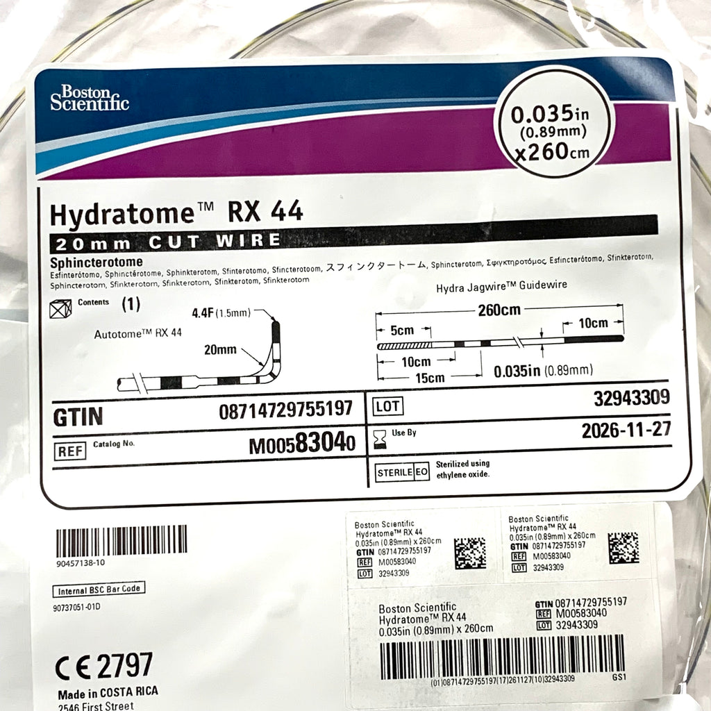 BOSTON SCIENTIFIC REF M00583040 Hydratome RX 44 Sphincterotome 20mm Cut Wire 4.4F x 260cm, Exp.2026/11