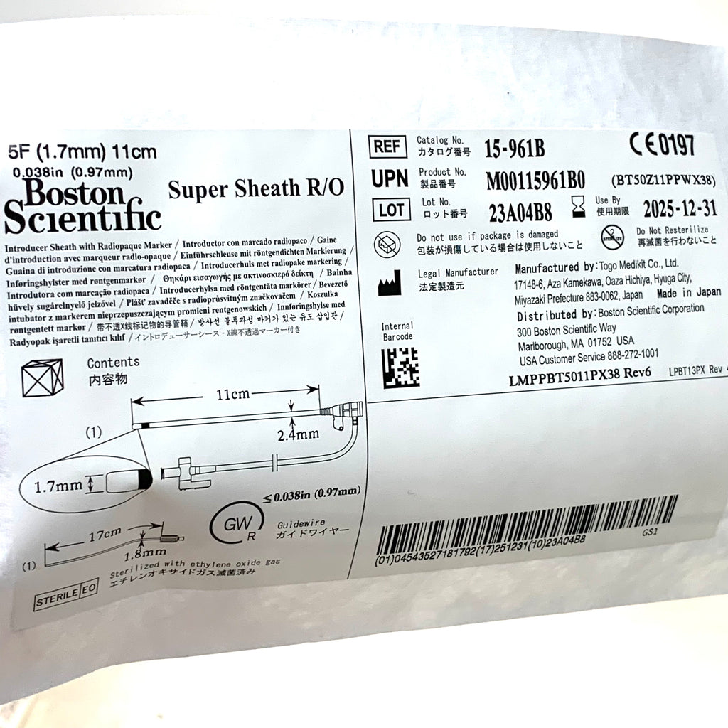 BOSTON SCIENTIFIC REF 15-961B Super Sheath R/O 5F 1.7mm 11cm Introducer Sheath Exp.2025/12
