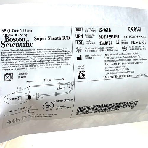 BOSTON SCIENTIFIC REF 15-961B Super Sheath R/O 5F 1.7mm 11cm Introducer Sheath Exp.2025/12