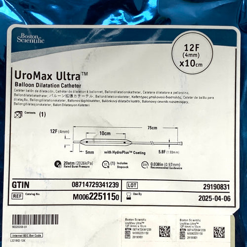 BOSTON SCIENTIFIC REF M0062251150 UroMax Ultra Balloon Dilatation Catheter 12F (4mm) x 10cm Exp.2025/04