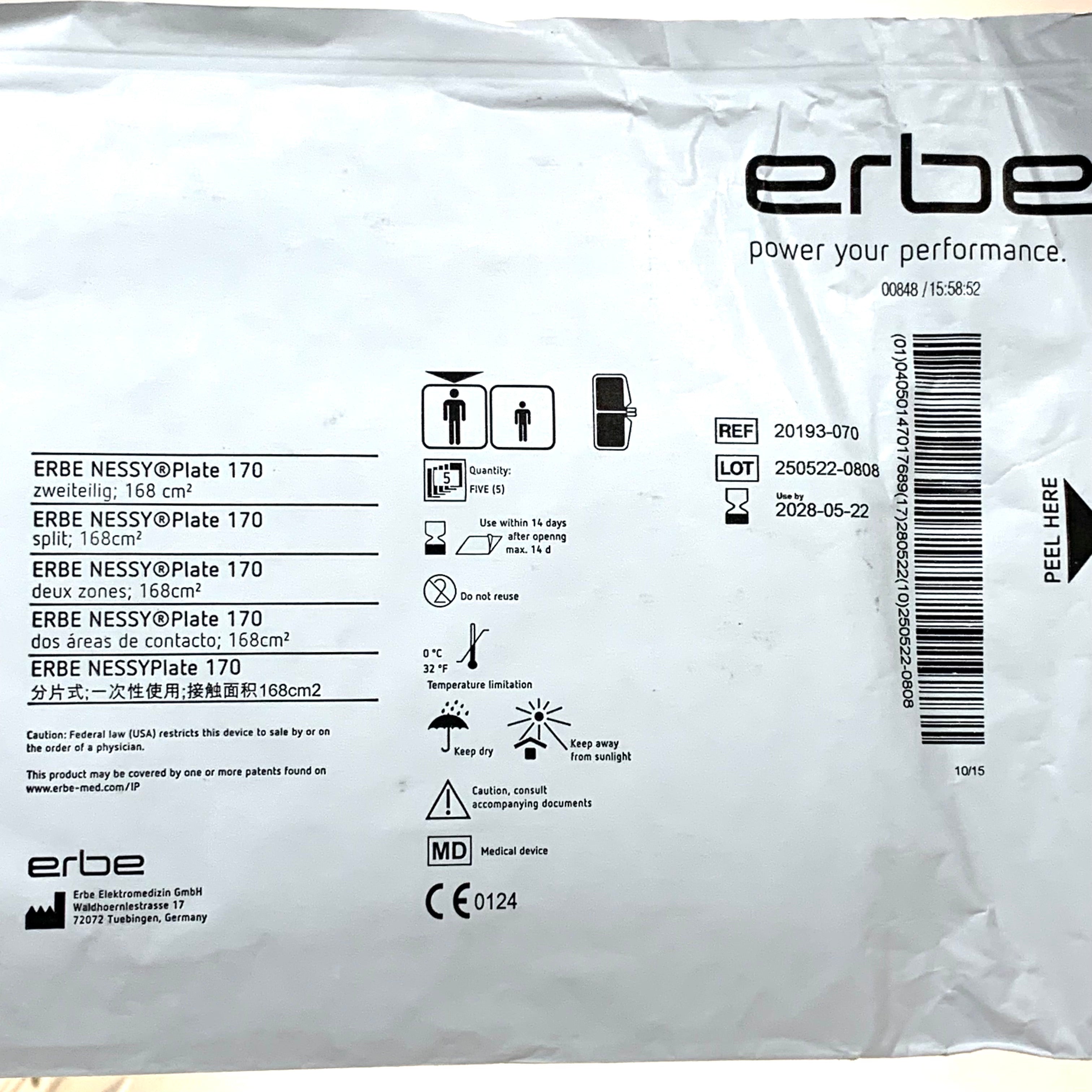 ERBE REF 20193-070 NESSY Plate 170 Electrosurgical Neutral Patient Return Electrode Split Exp.2028/05