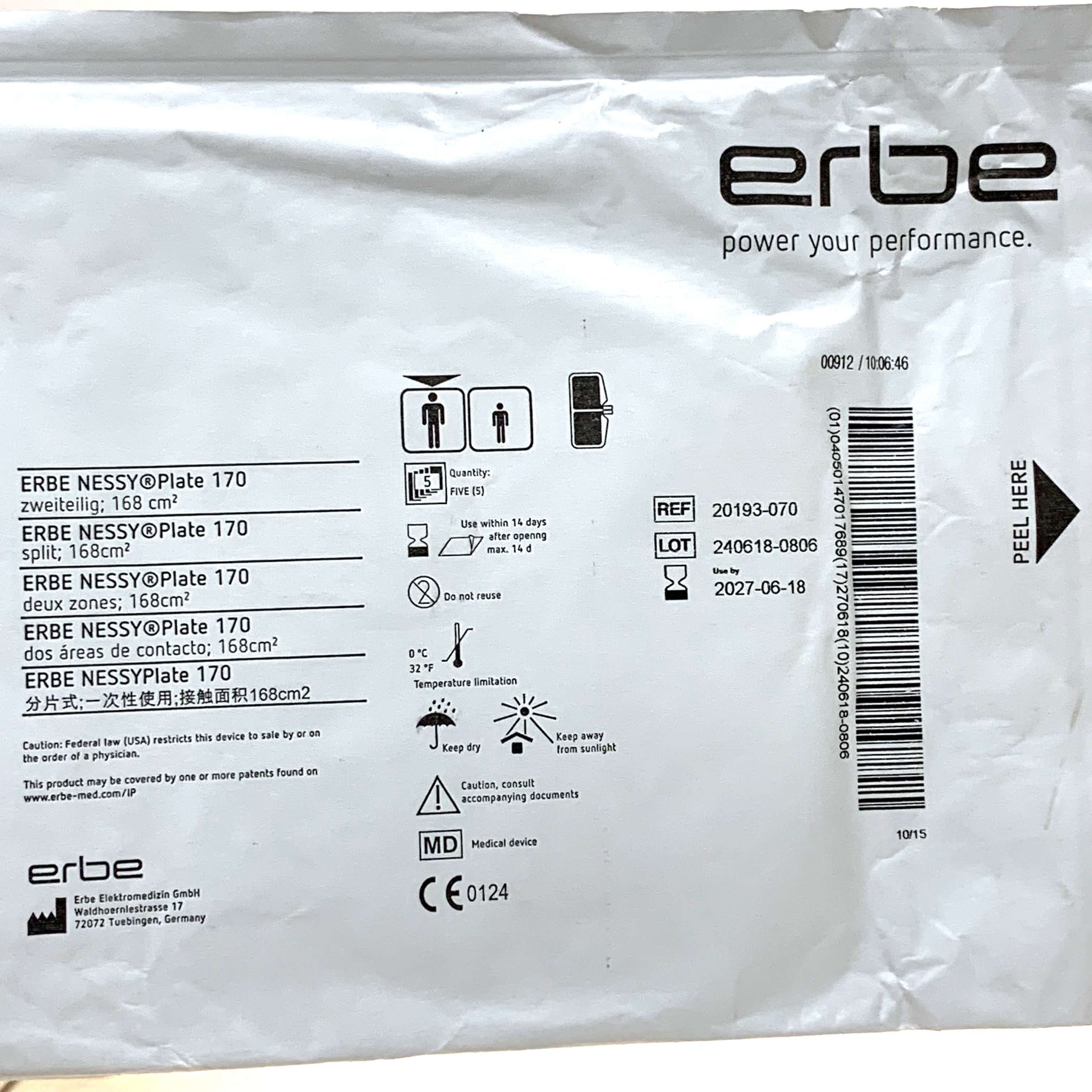 ERBE REF 20193-070 NESSY Plate 170 Split Electrosurgical Patient Return Electrode Exp.2027/06