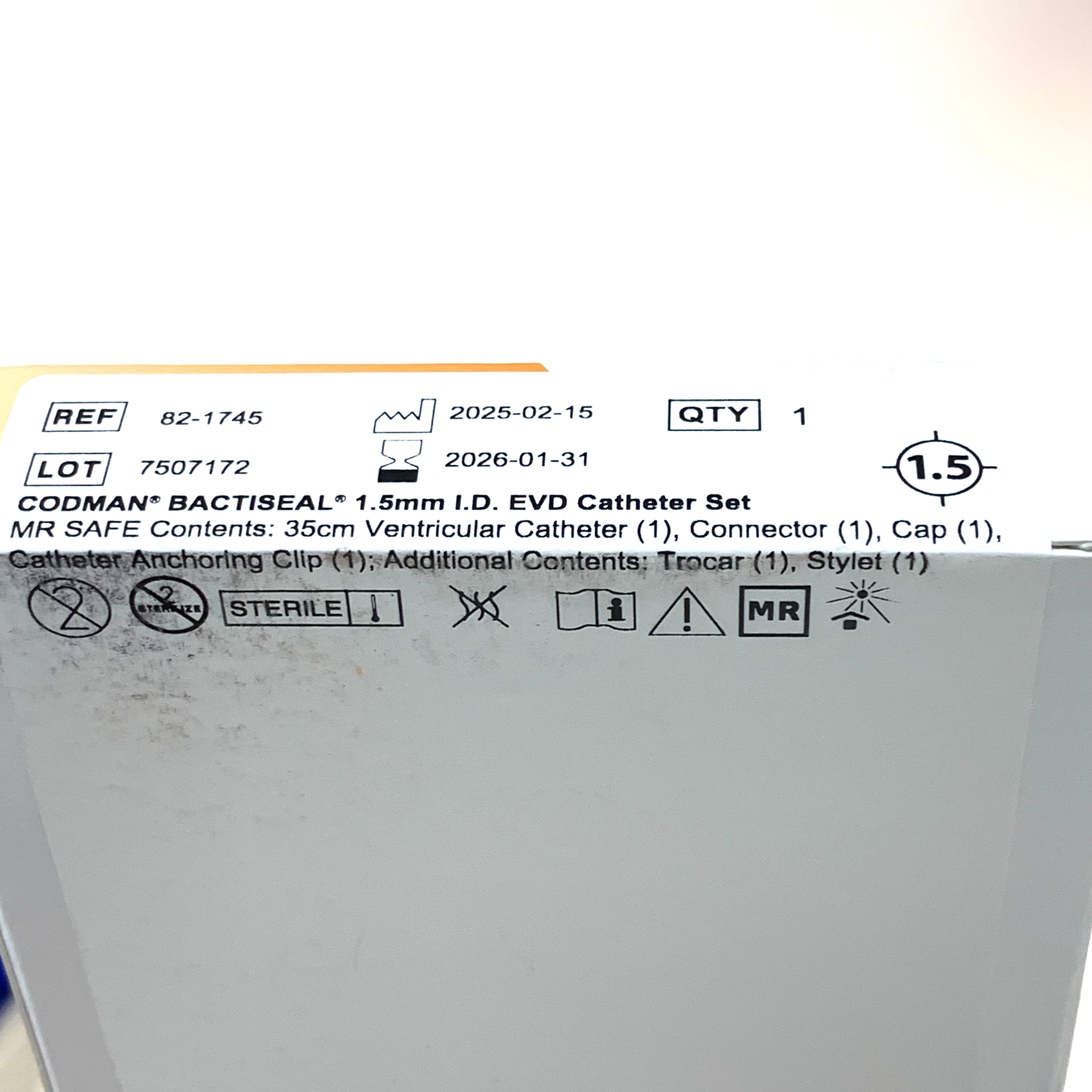 CODMAN REF 82-1745 BACTISEAL 1.5mm I.D. EVD Catheter Set Exp.2026/01