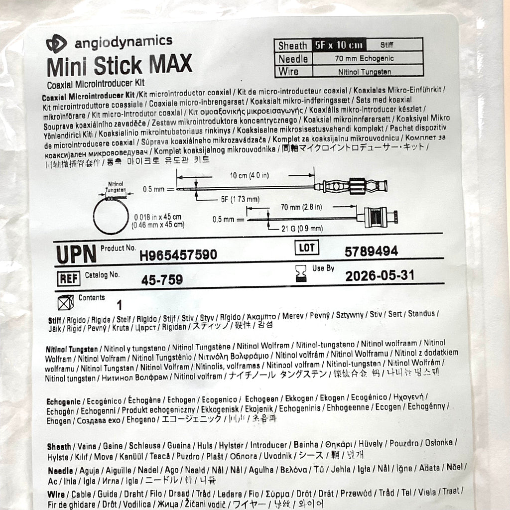 ANGIO DYNAMICS REF 45-759 Mini Stick MAX Coaxial Microintroducer Kit Exp.2026/05