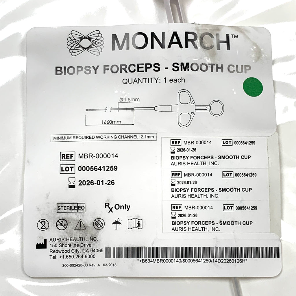 AURIS HEALTH REF MBR-000014 Monarch Biopsy Forceps - Smooth Cup, 1.8mm x 1660mm, Min Working Channel 2.1mm Exp.2026/01
