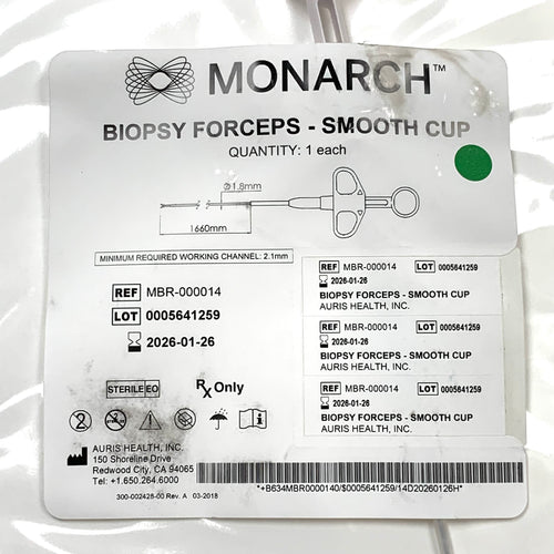 AURIS HEALTH REF MBR-000014 Monarch Biopsy Forceps - Smooth Cup, 1.8mm x 1660mm, Min Working Channel 2.1mm Exp.2026/01