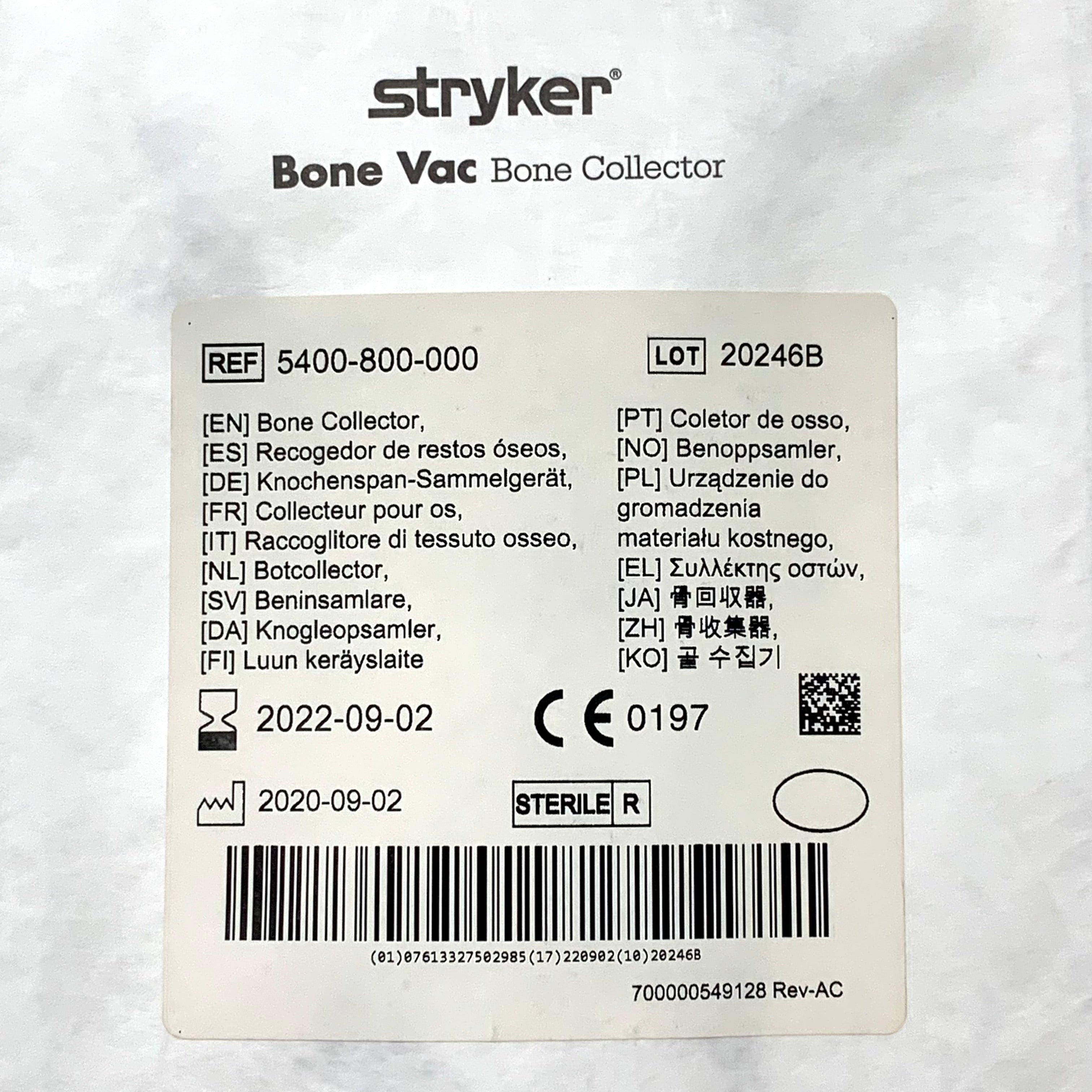 STRYKER REF 5400-800-000 Bone Vac Bone Collector Exp.2022/09